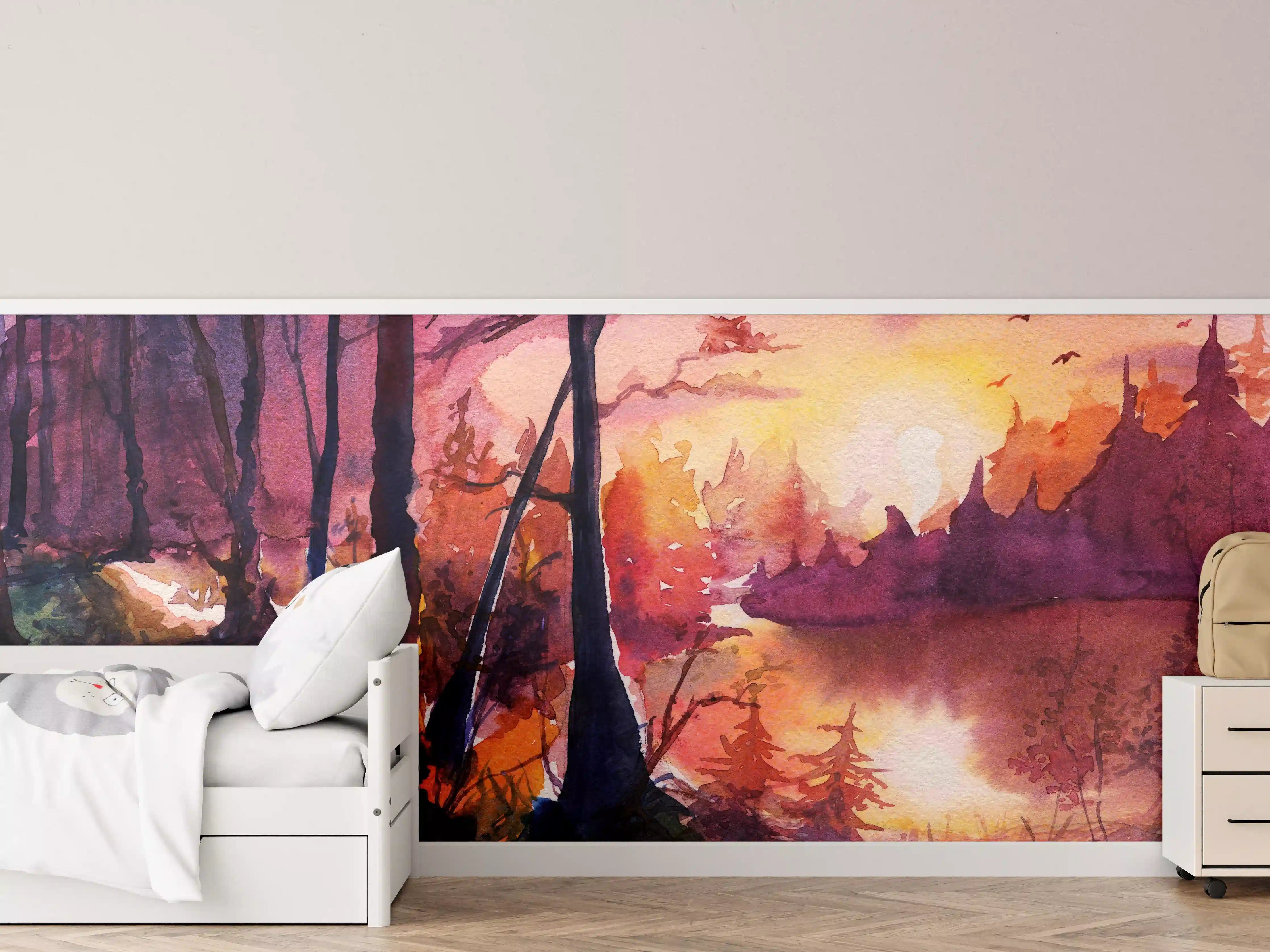 Kinderzimmer Wandgestaltung - Aquarell Waldlandschaft Malerei
