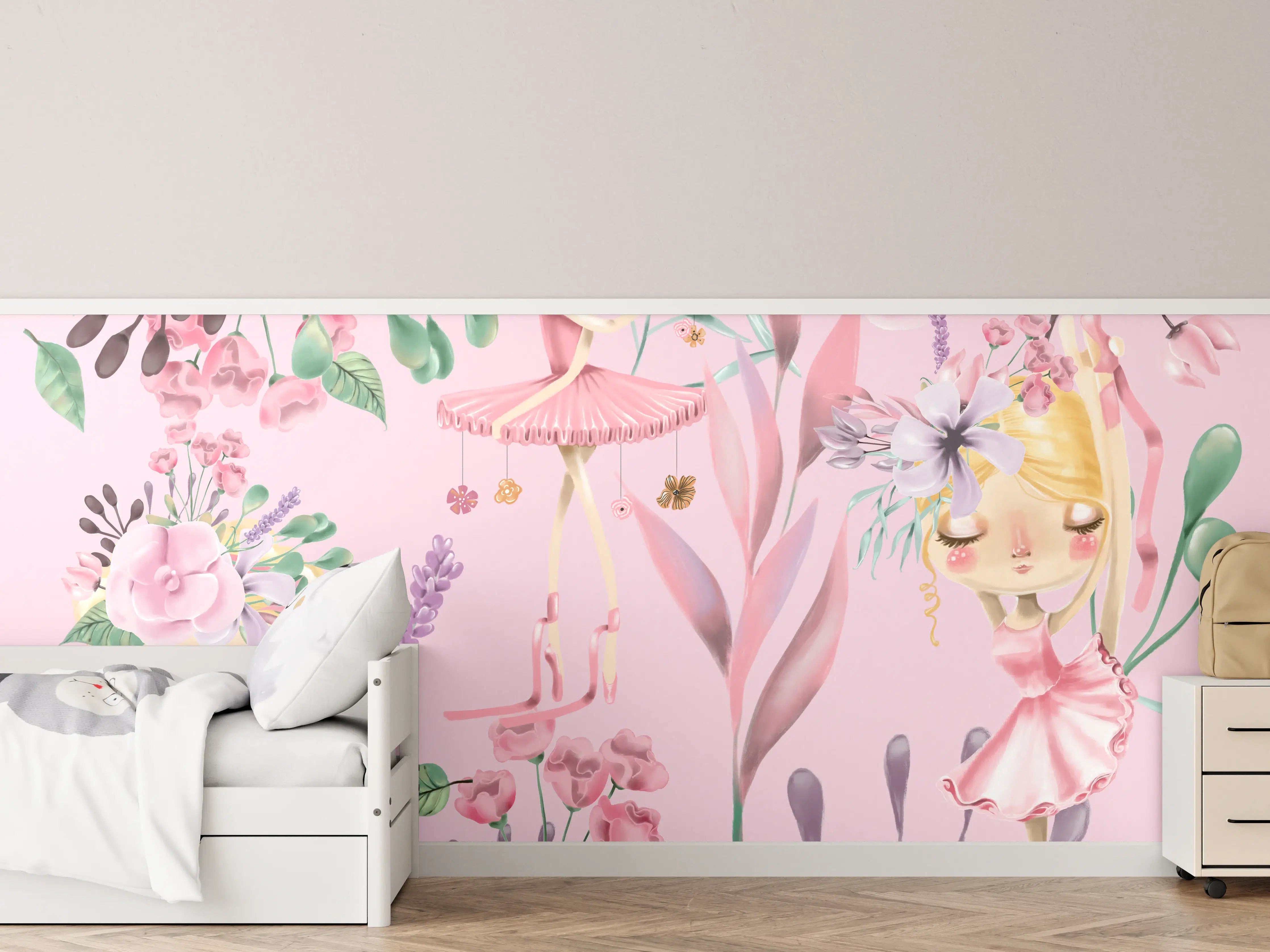 Kinderzimmer Wandgestaltung - Aquarell floralen mit niedlichen Ballett