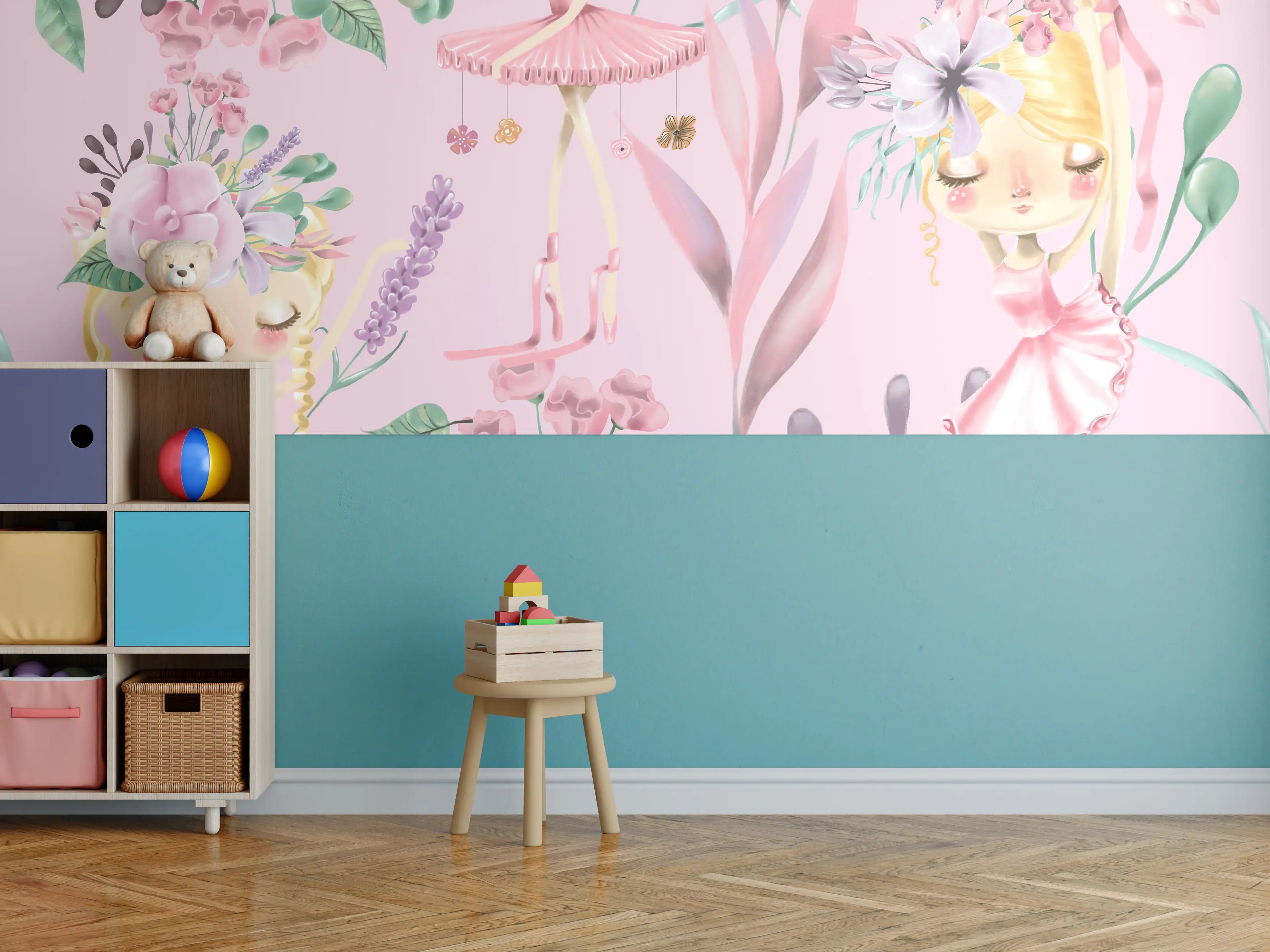 Kinderzimmer Wandgestaltung - Aquarell floralen mit niedlichen Ballett