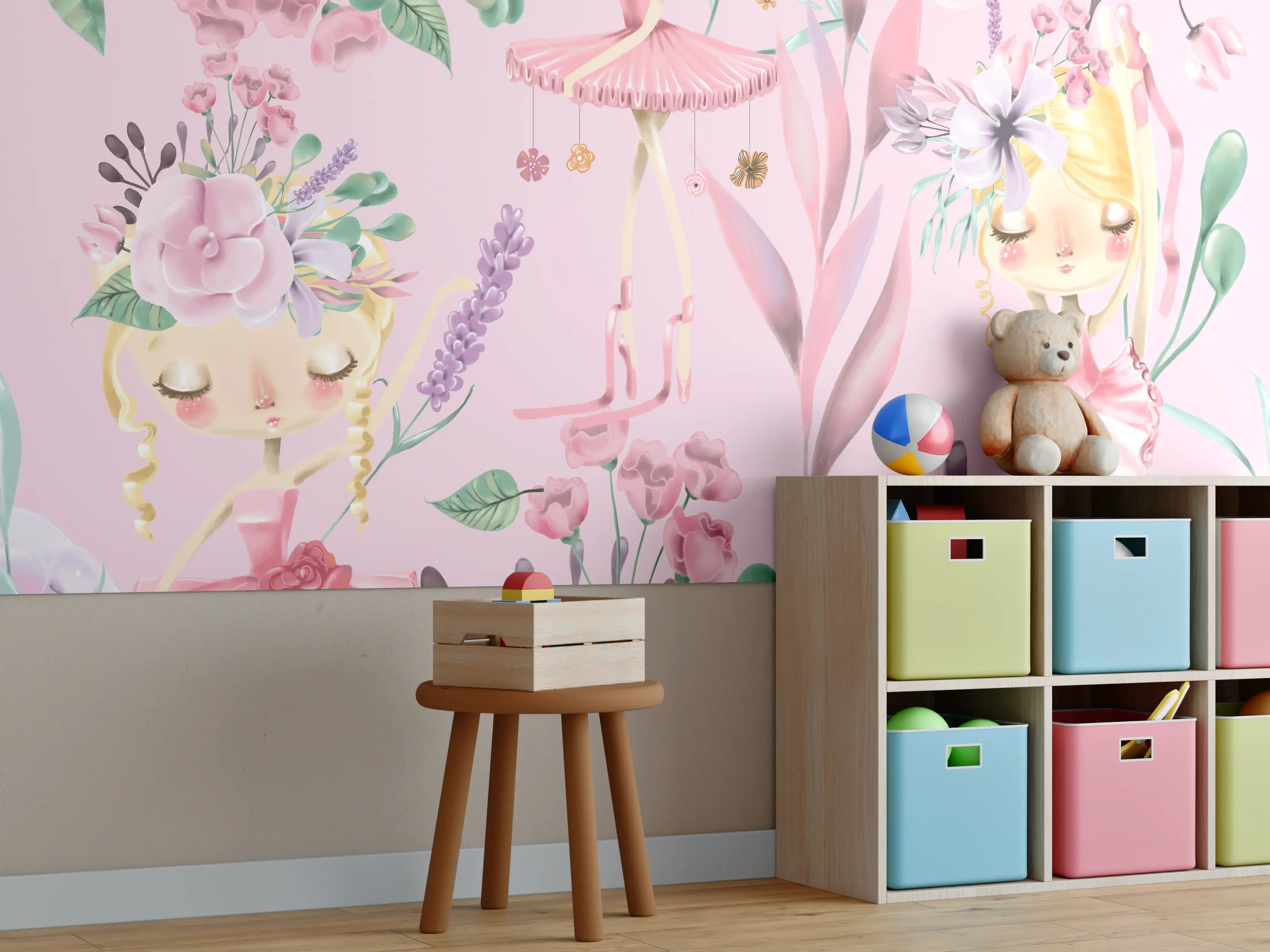 Kinderzimmer Wandgestaltung - Aquarell floralen mit niedlichen Ballett