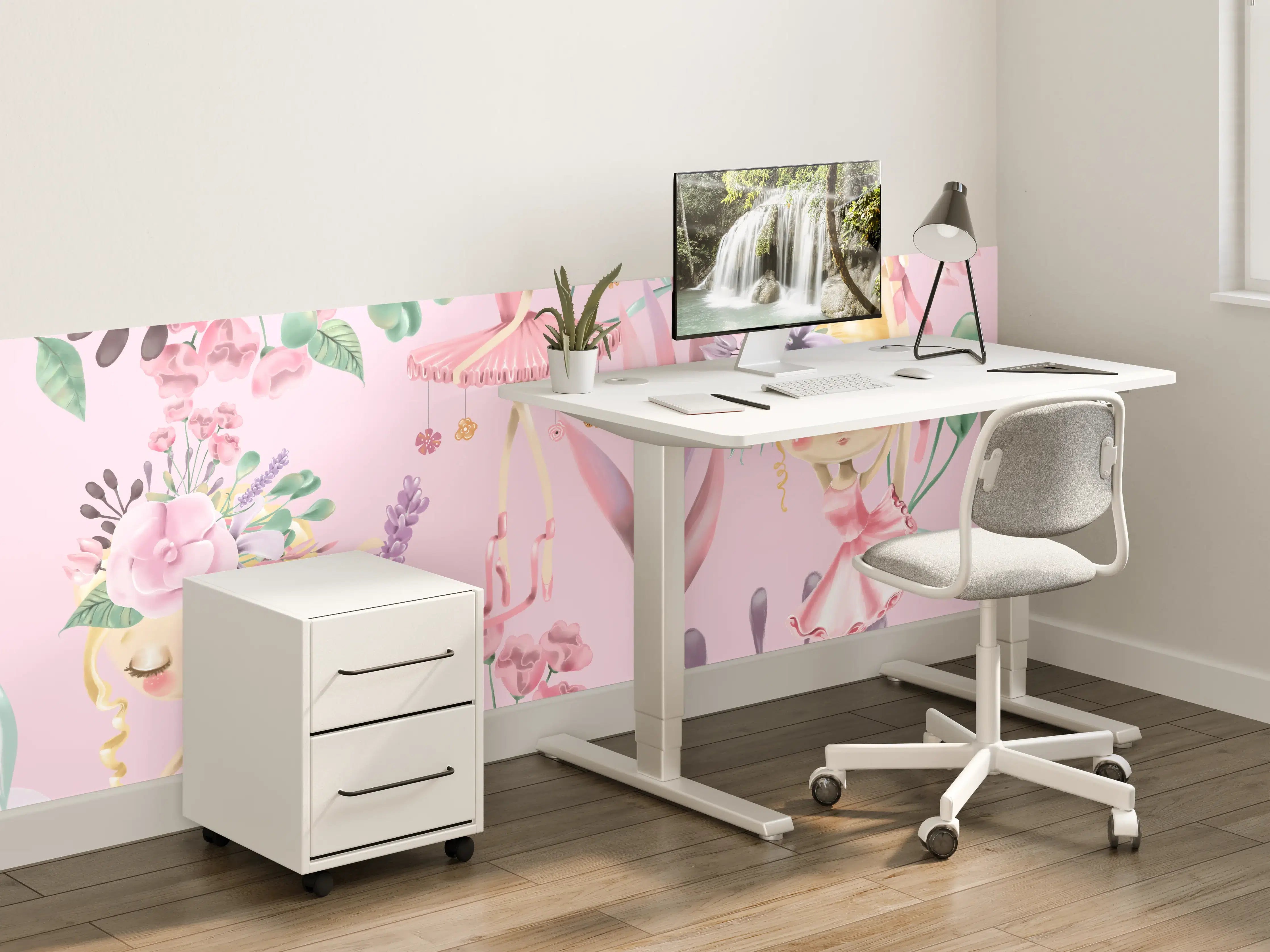 Kinderzimmer Wandgestaltung - Aquarell floralen mit niedlichen Ballett