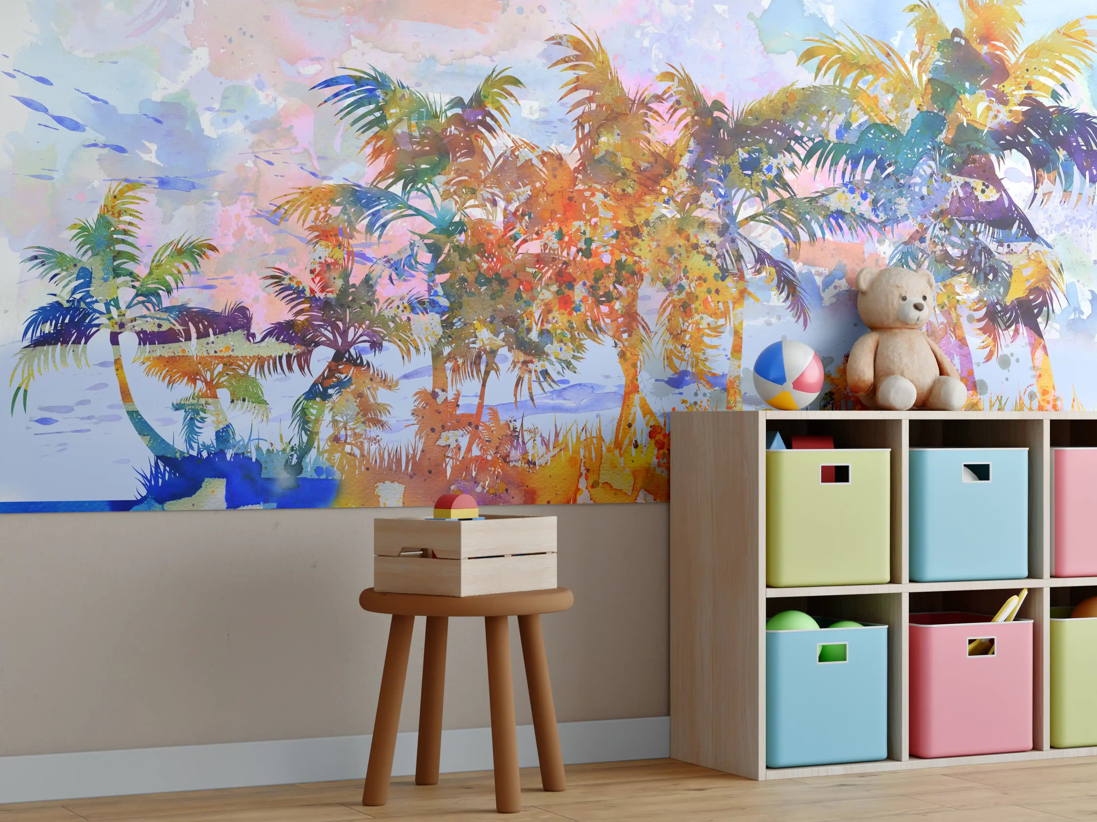 Kinderzimmer Wandgestaltung - Aquarell von tropischem Strand