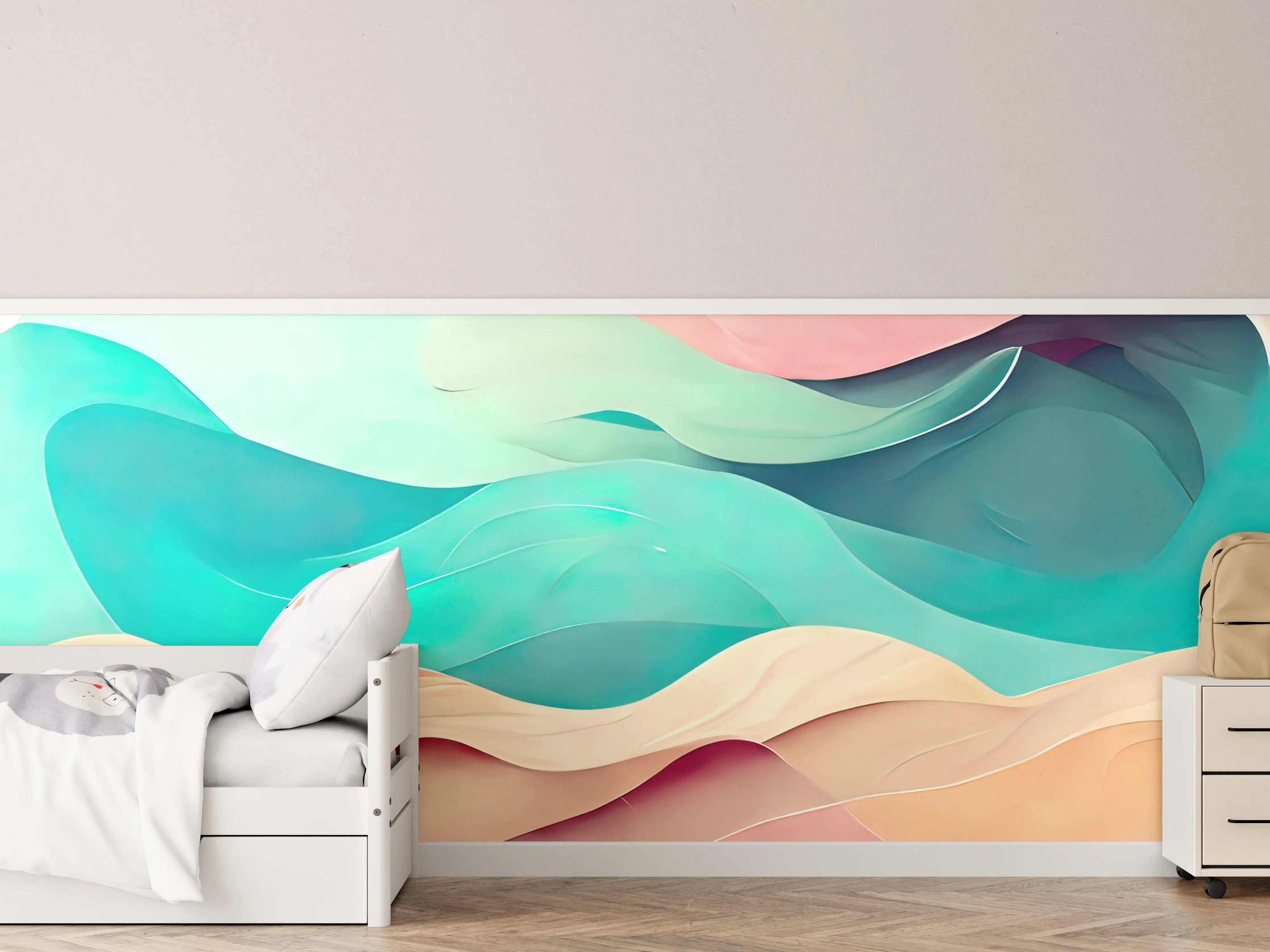 Kinderzimmer Wandgestaltung - Aquarellartige Pastellfarben-Wellen