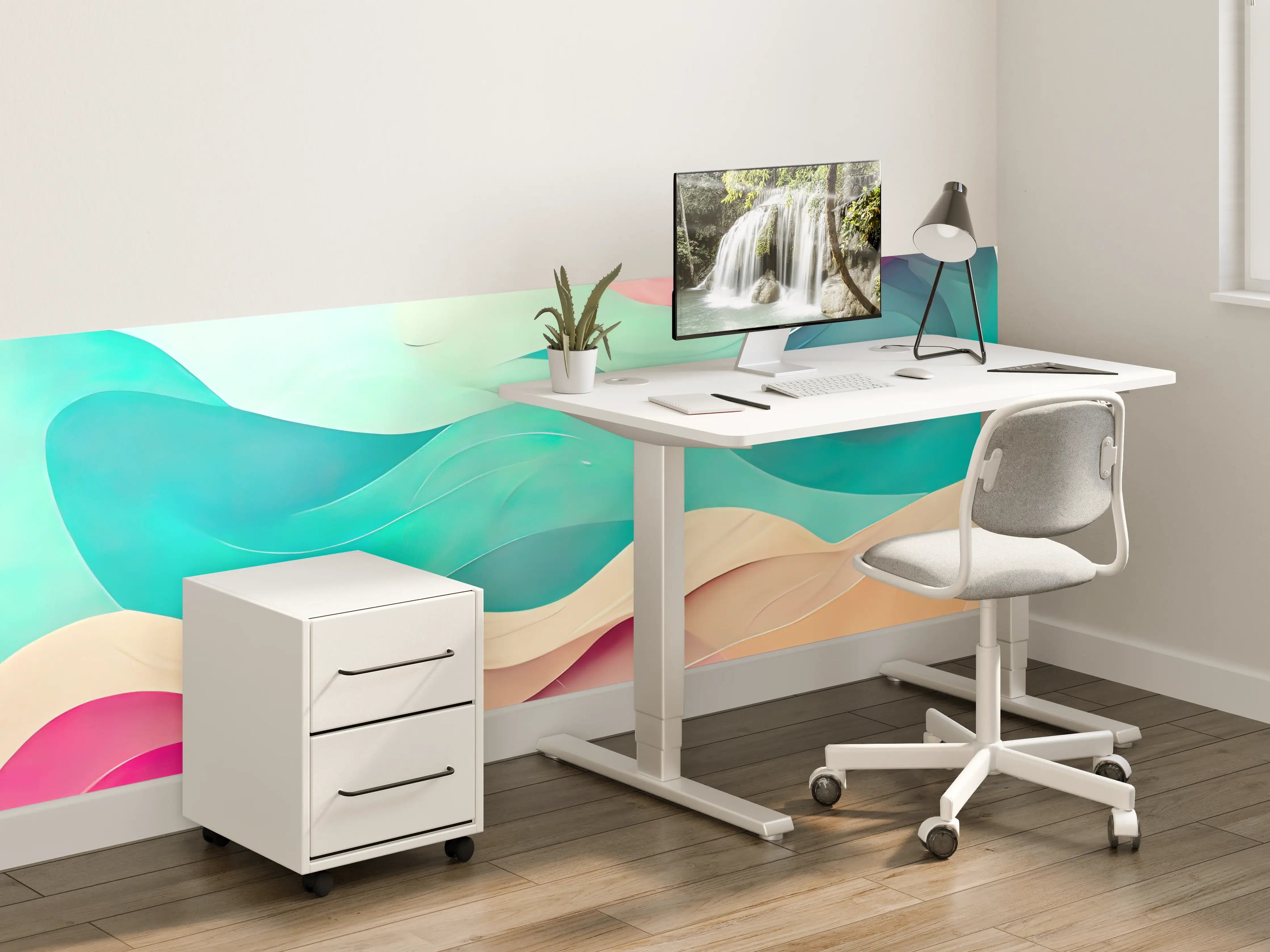 Kinderzimmer Wandgestaltung - Aquarellartige Pastellfarben-Wellen