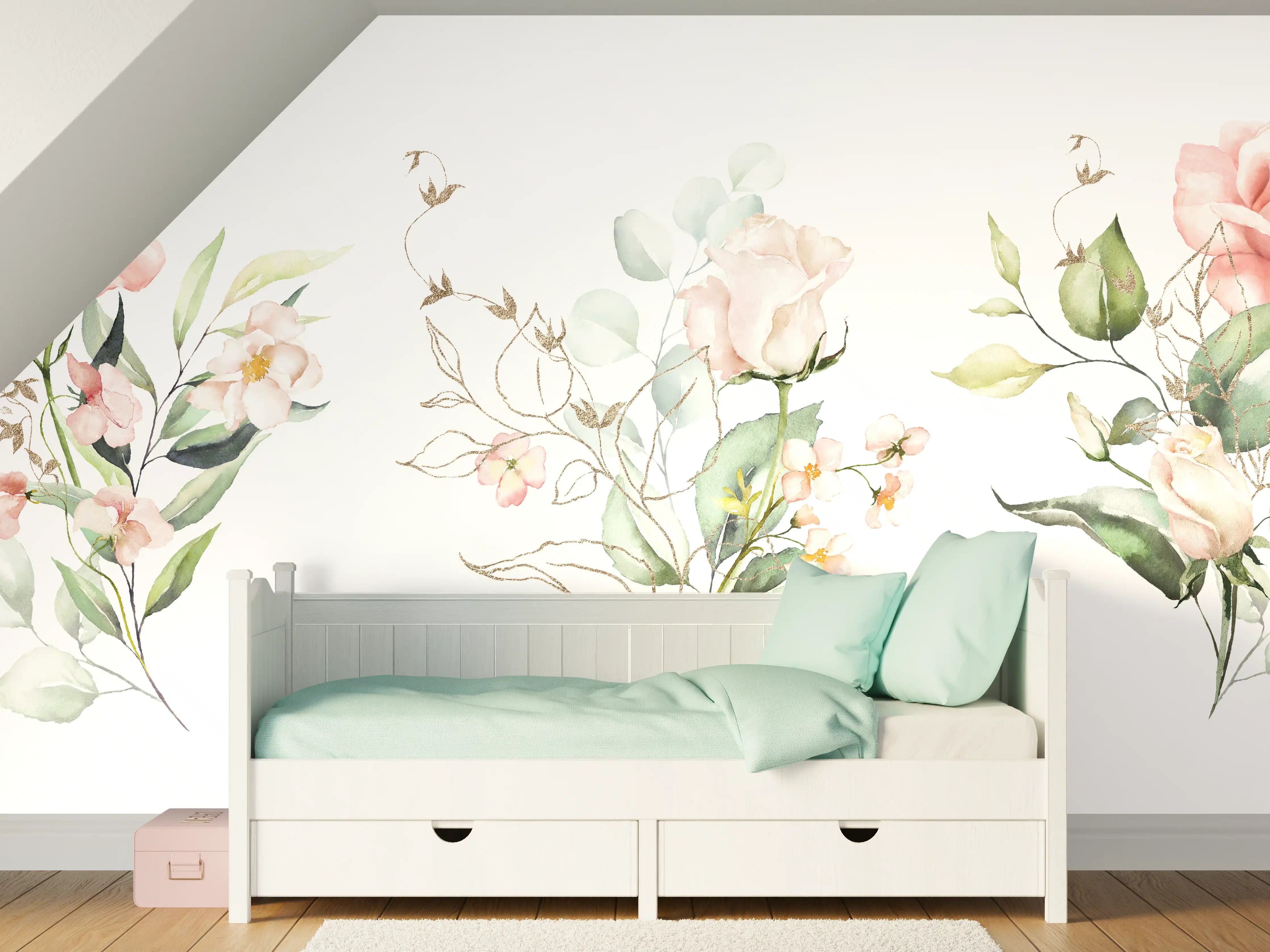 Kinderzimmer Wandgestaltung - Aquarellblumen 