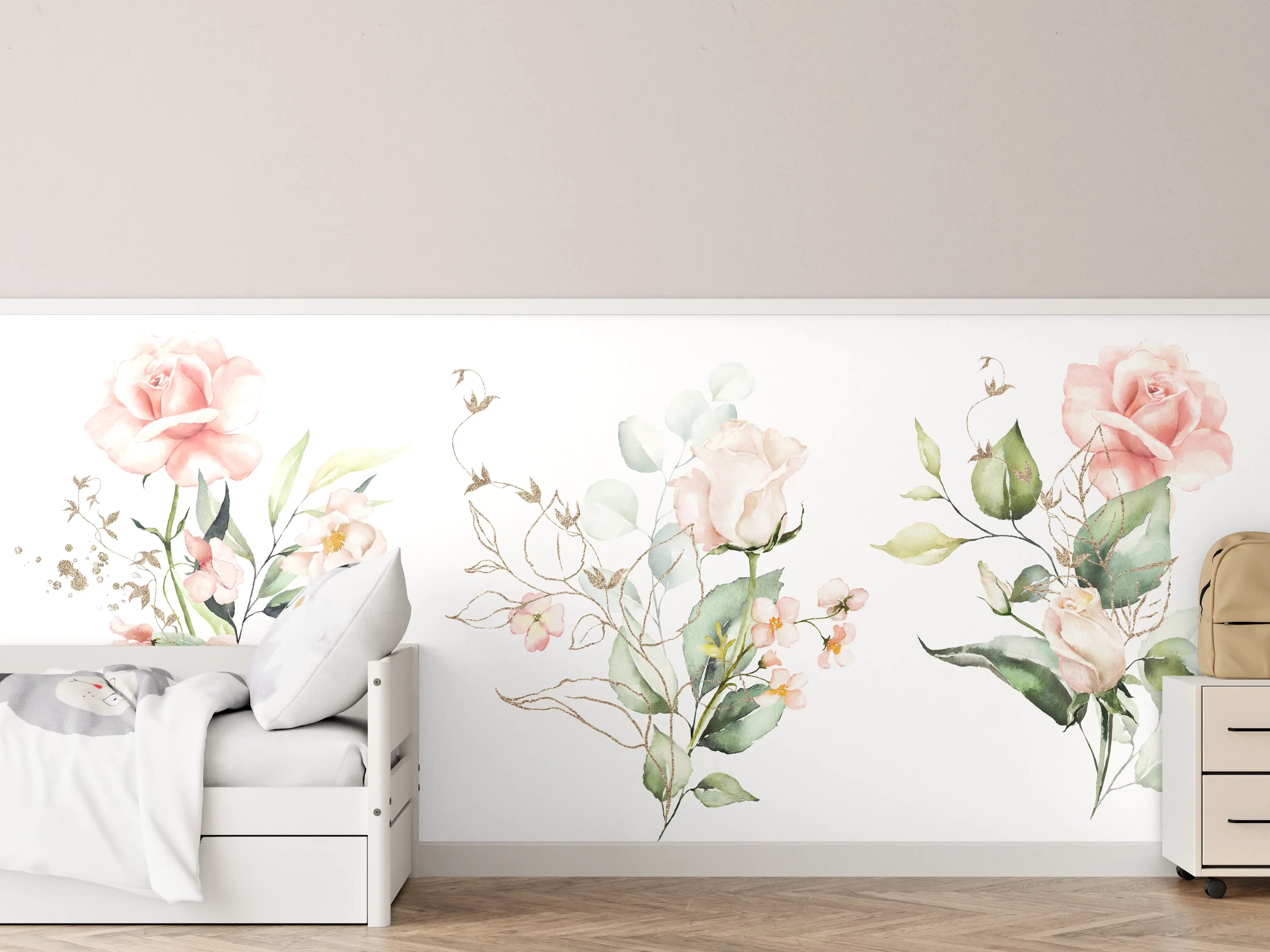Kinderzimmer Wandgestaltung - Aquarellblumen 