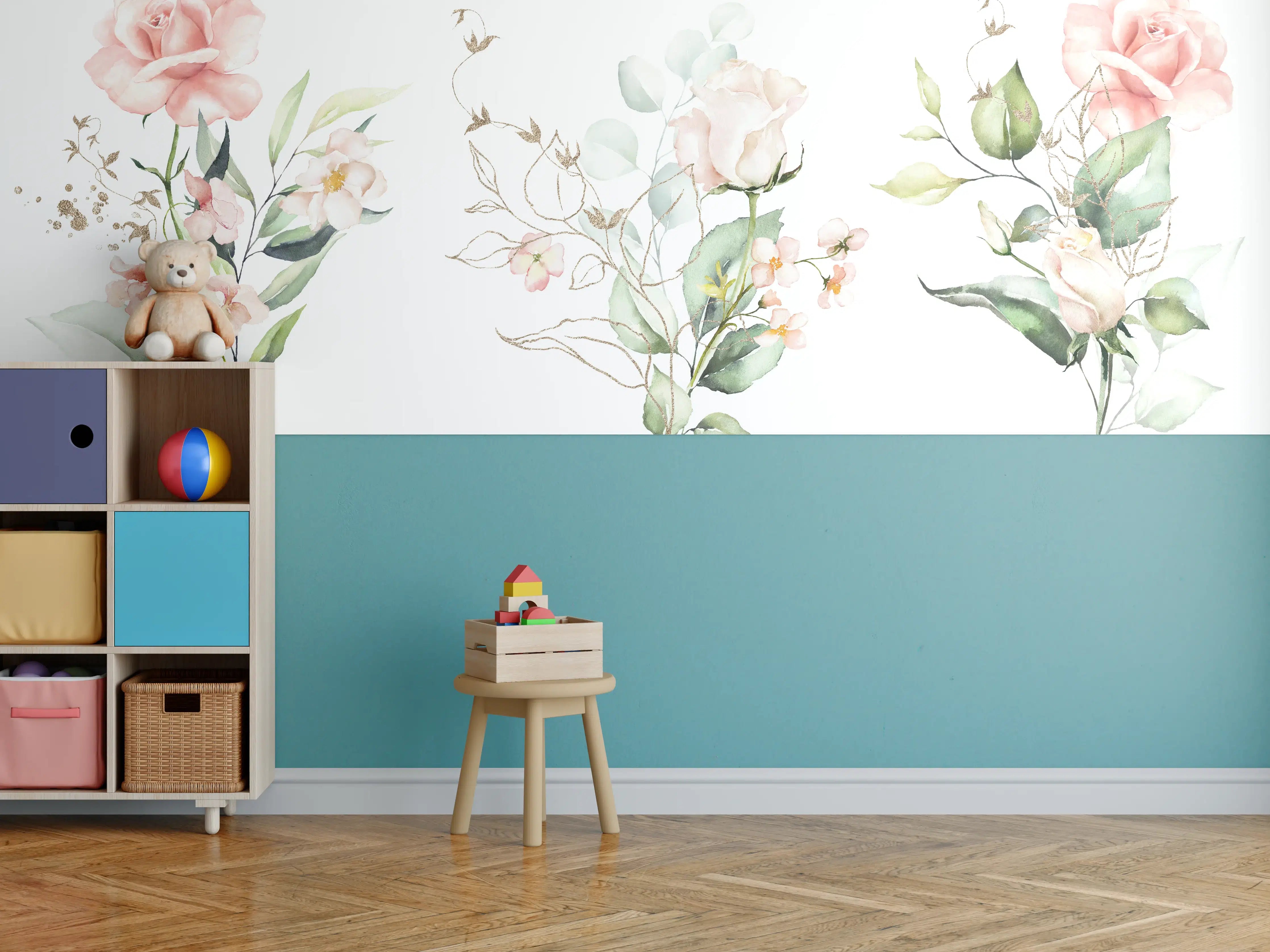 Kinderzimmer Wandgestaltung - Aquarellblumen 