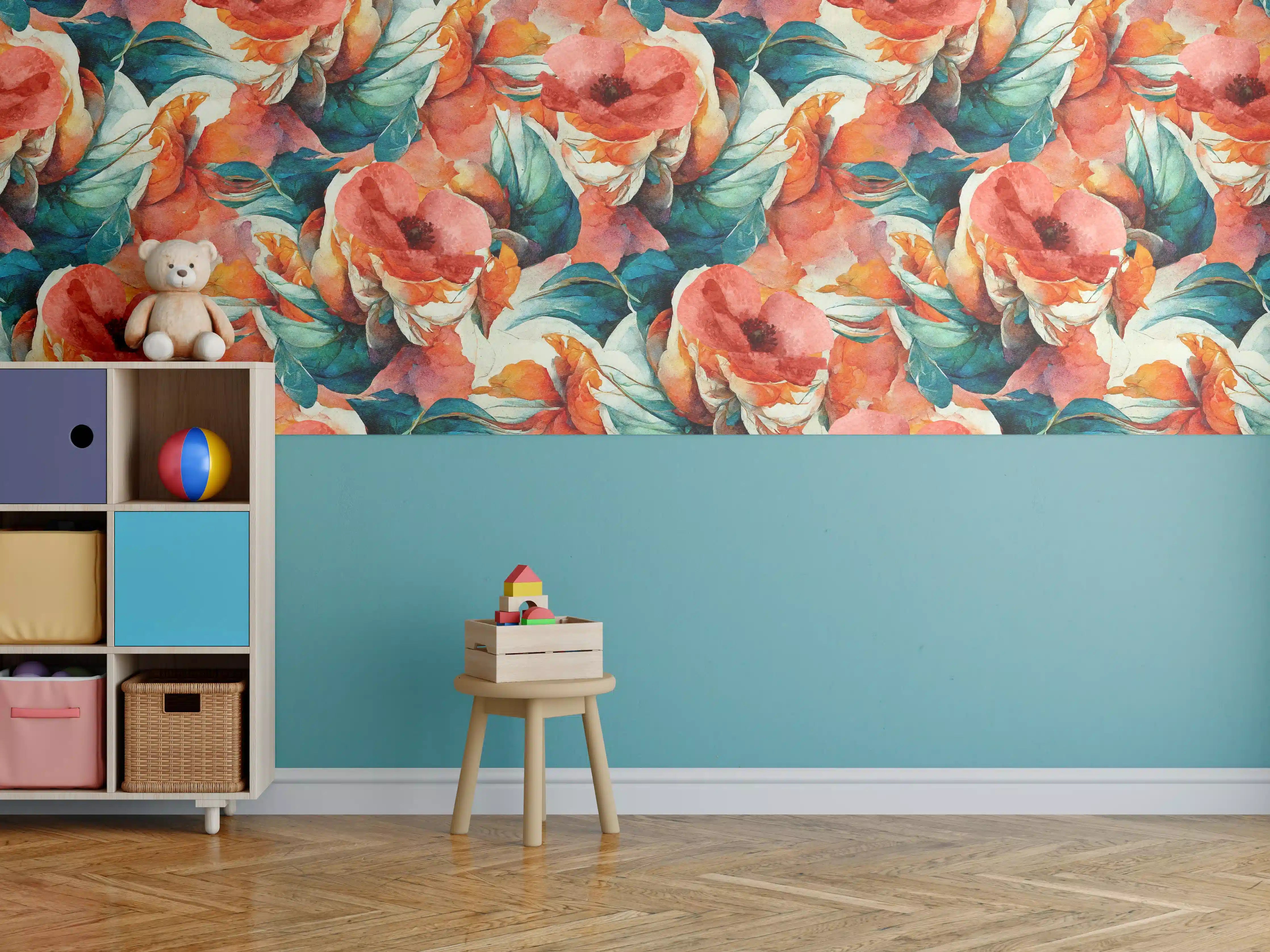 Kinderzimmer Wandgestaltung - Aquarellpapier - Florales Muster