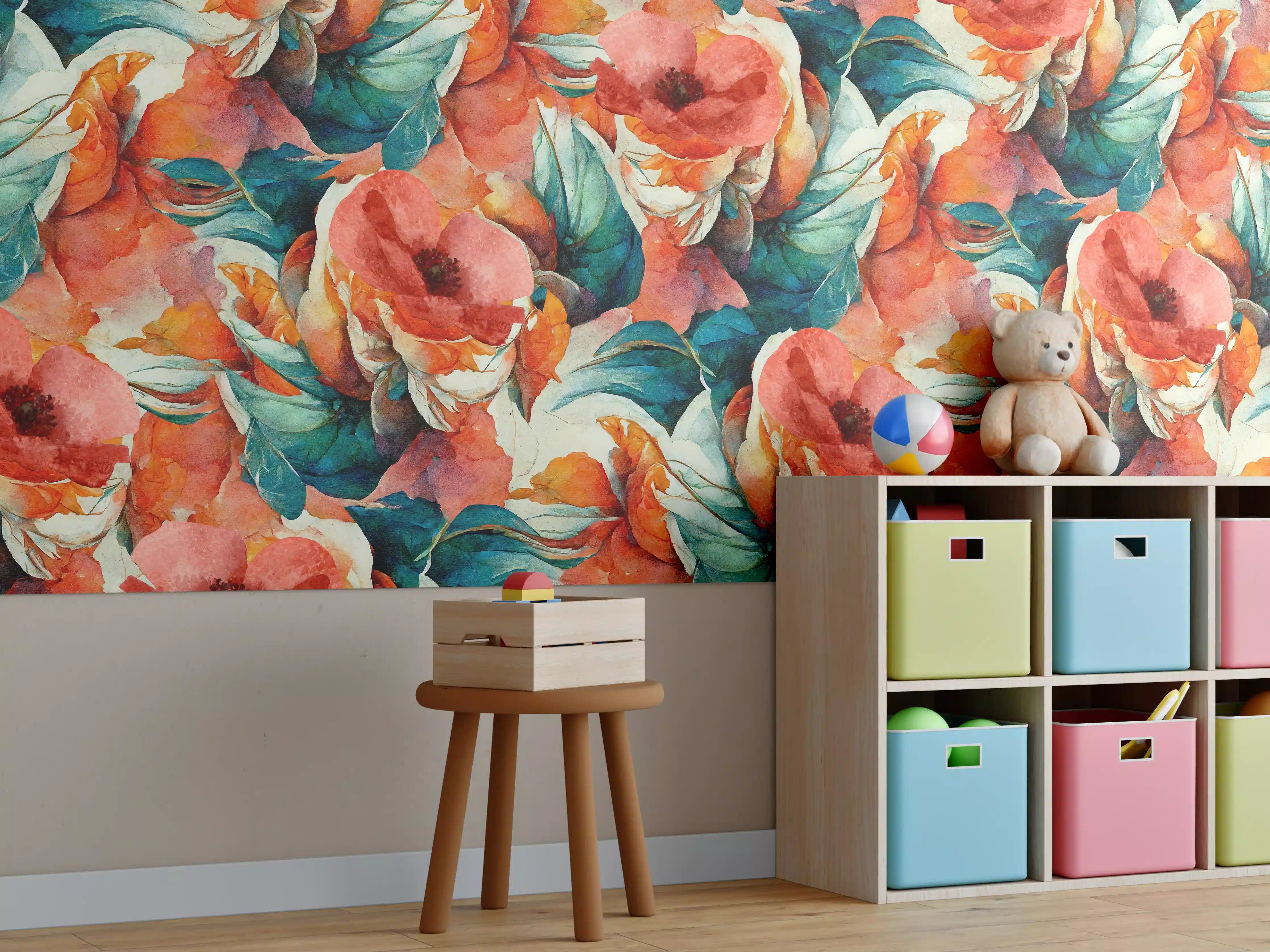 Kinderzimmer Wandgestaltung - Aquarellpapier - Florales Muster