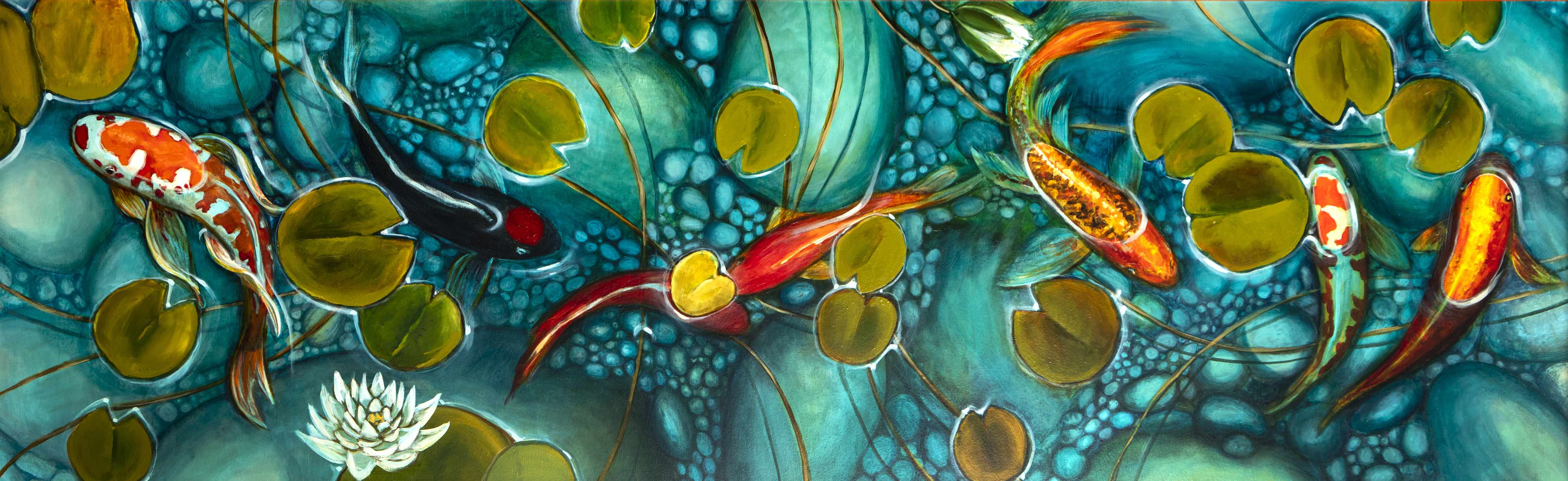 Kinderzimmer Wandgestaltung-Aquatische Fantasie mit Koi und Wasserlilien