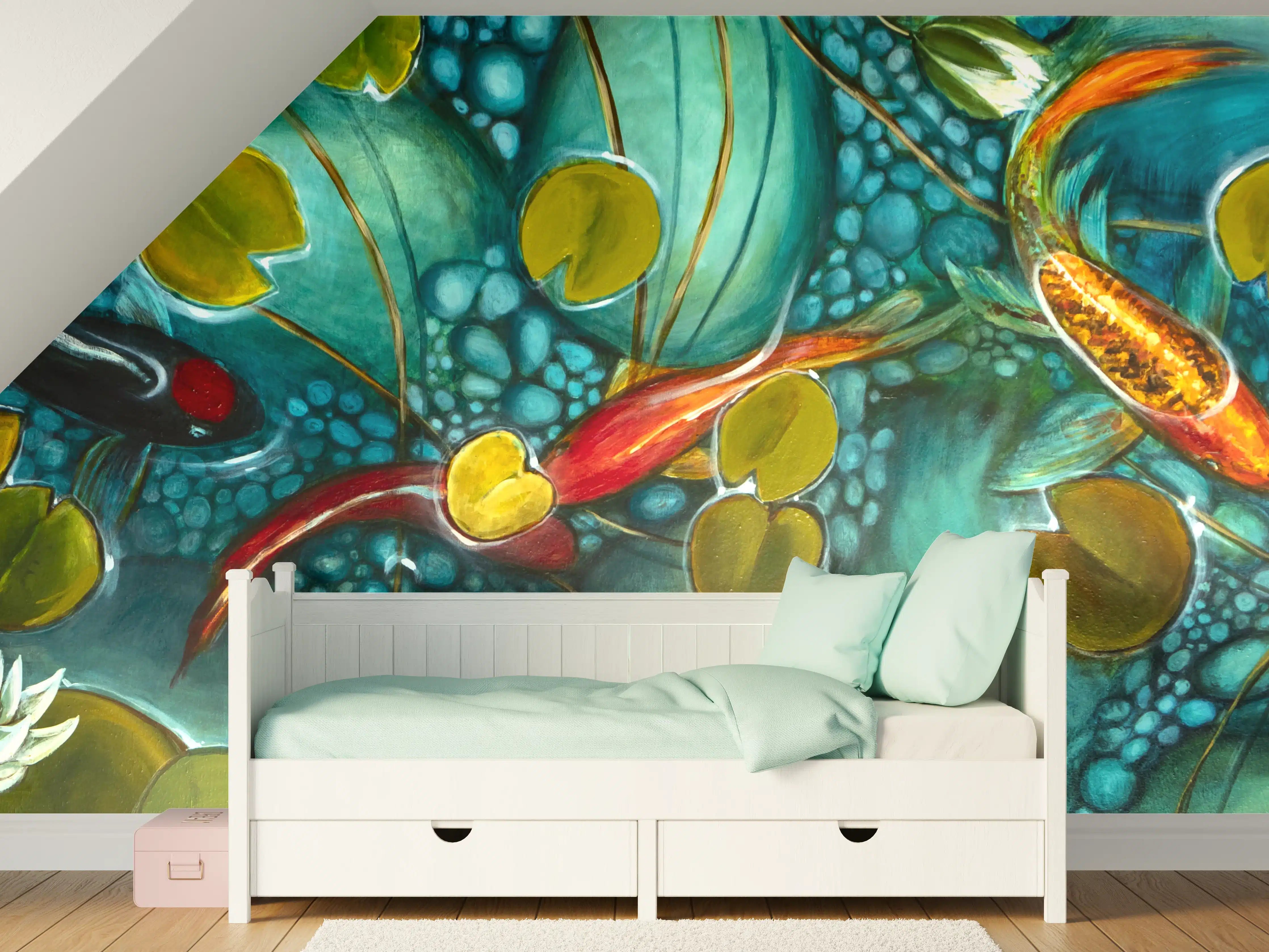 Kinderzimmer Wandgestaltung - Aquatische Fantasie mit Koi und Wasserlilien