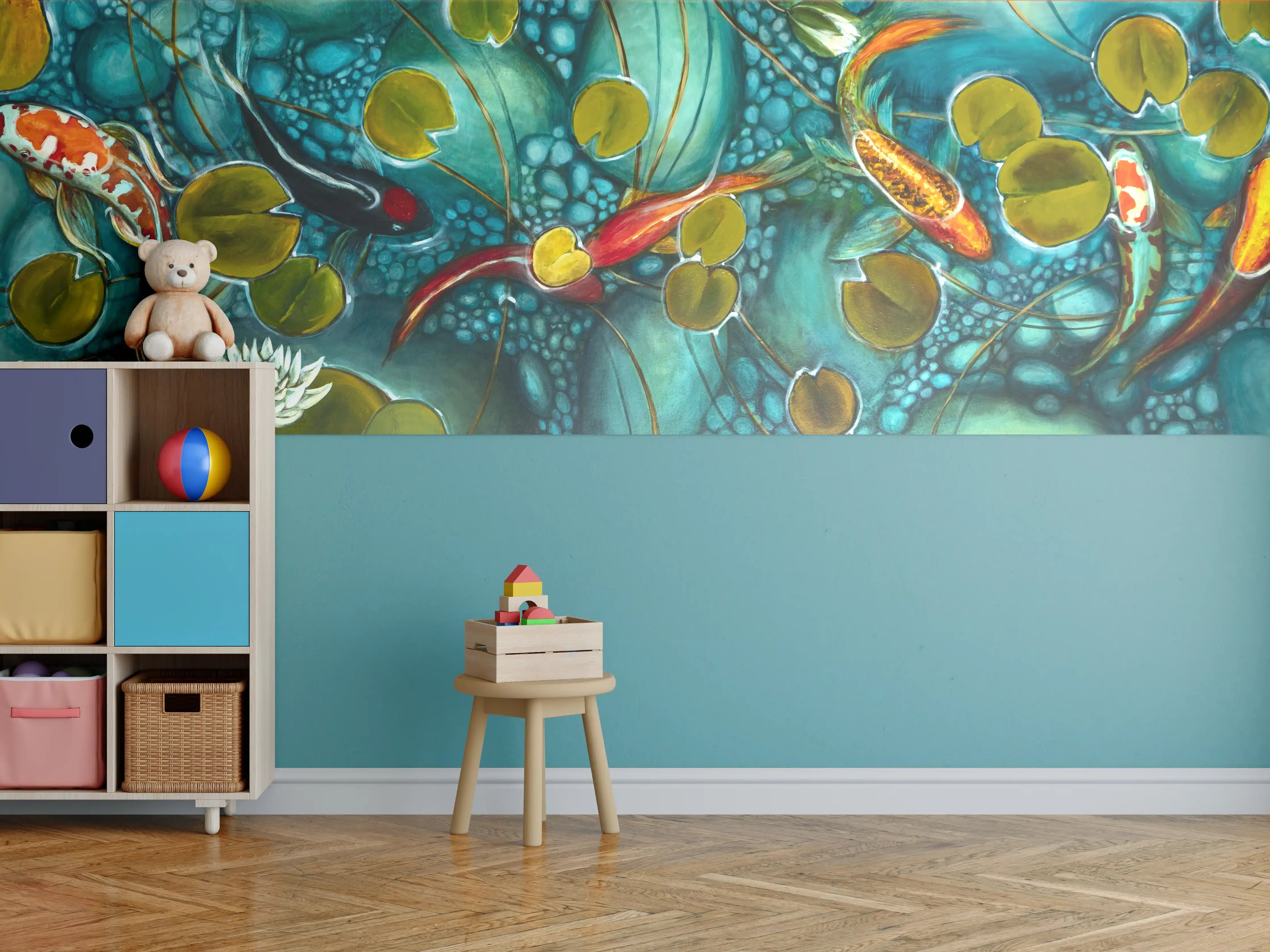 Kinderzimmer Wandgestaltung - Aquatische Fantasie mit Koi und Wasserlilien