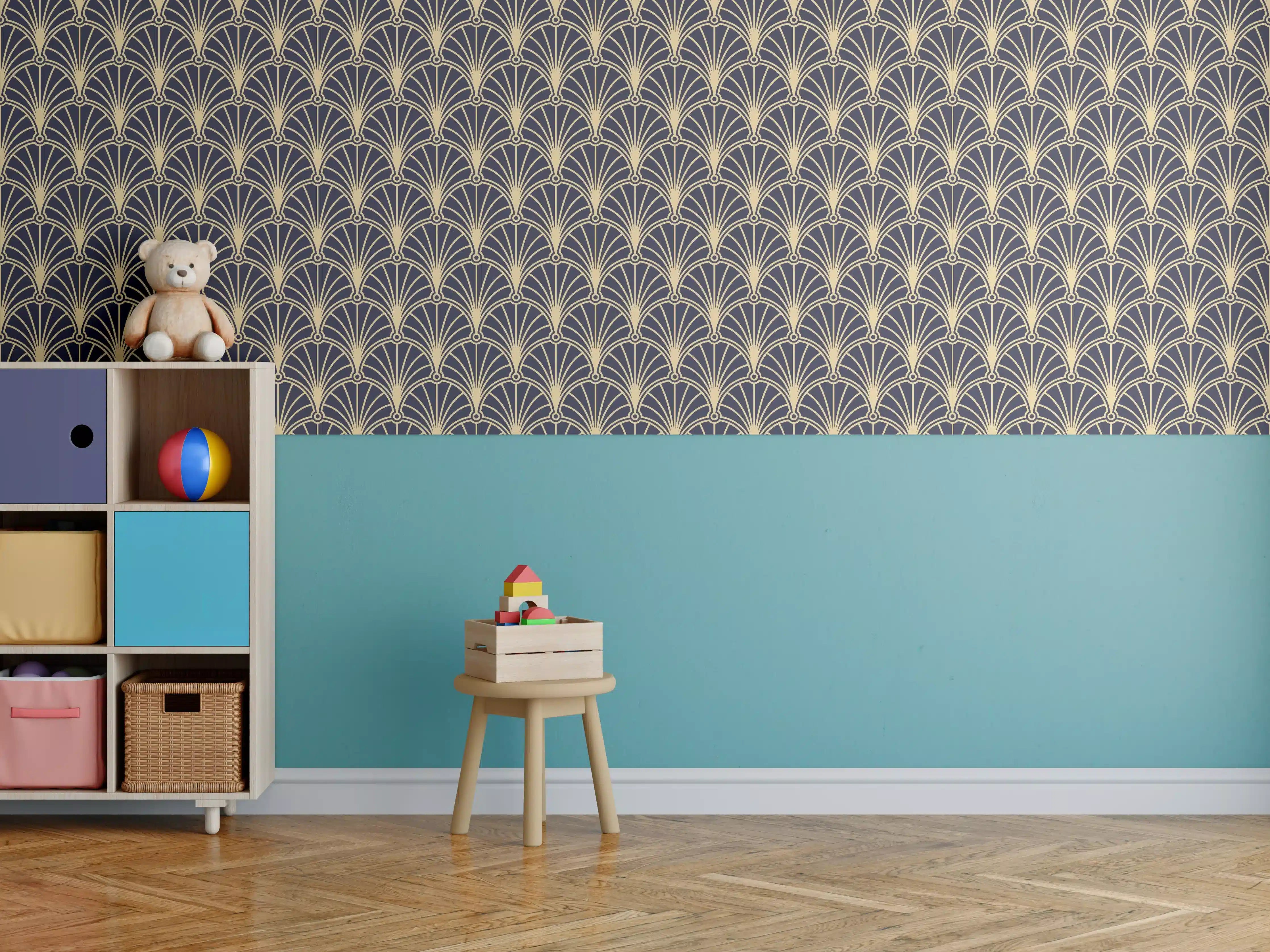 Kinderzimmer Wandgestaltung - Art Déco-Fächer-Muster Dunkel