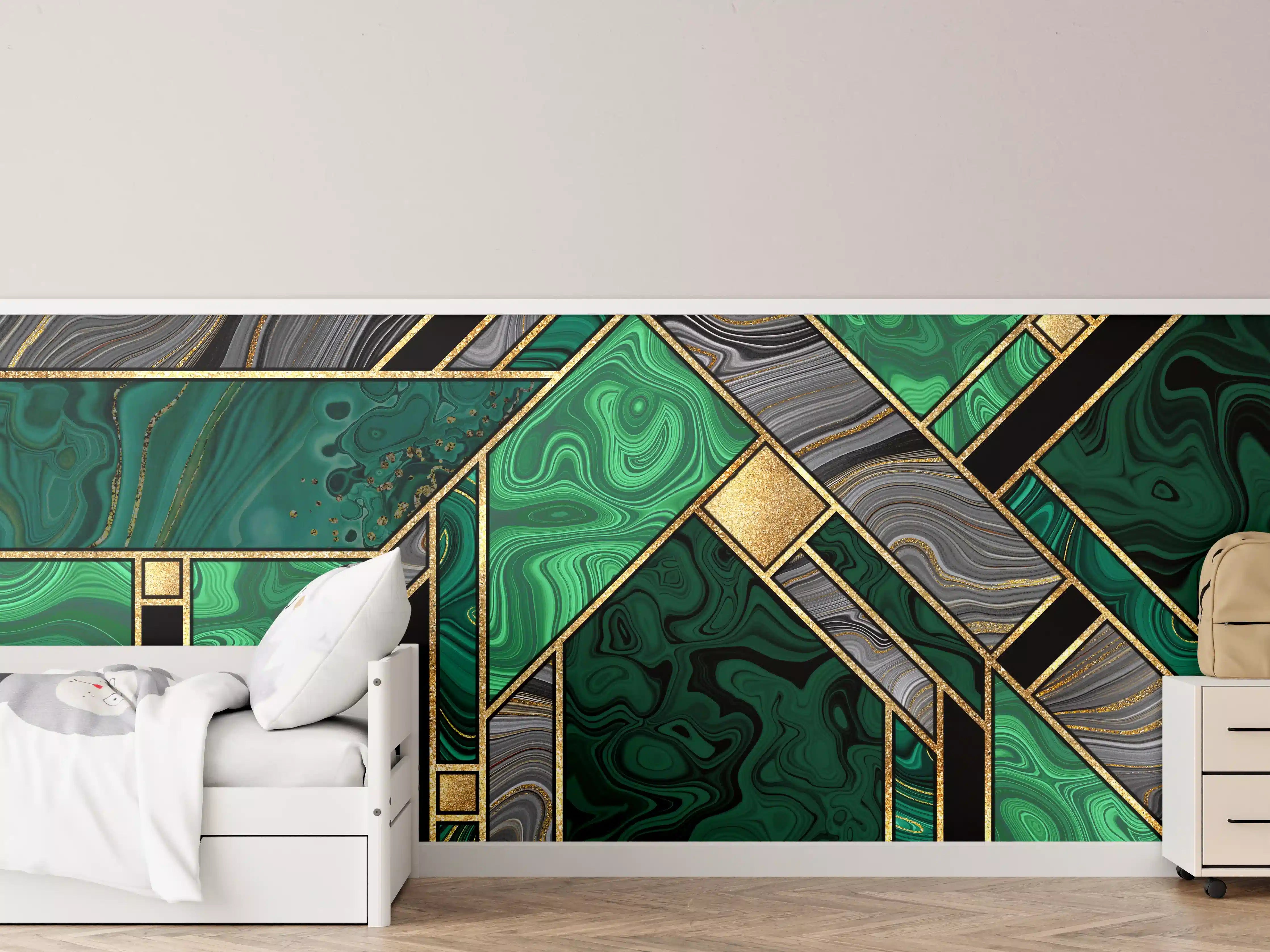 Kinderzimmer Wandgestaltung - Art Deco Malachit Gold-Mosaik