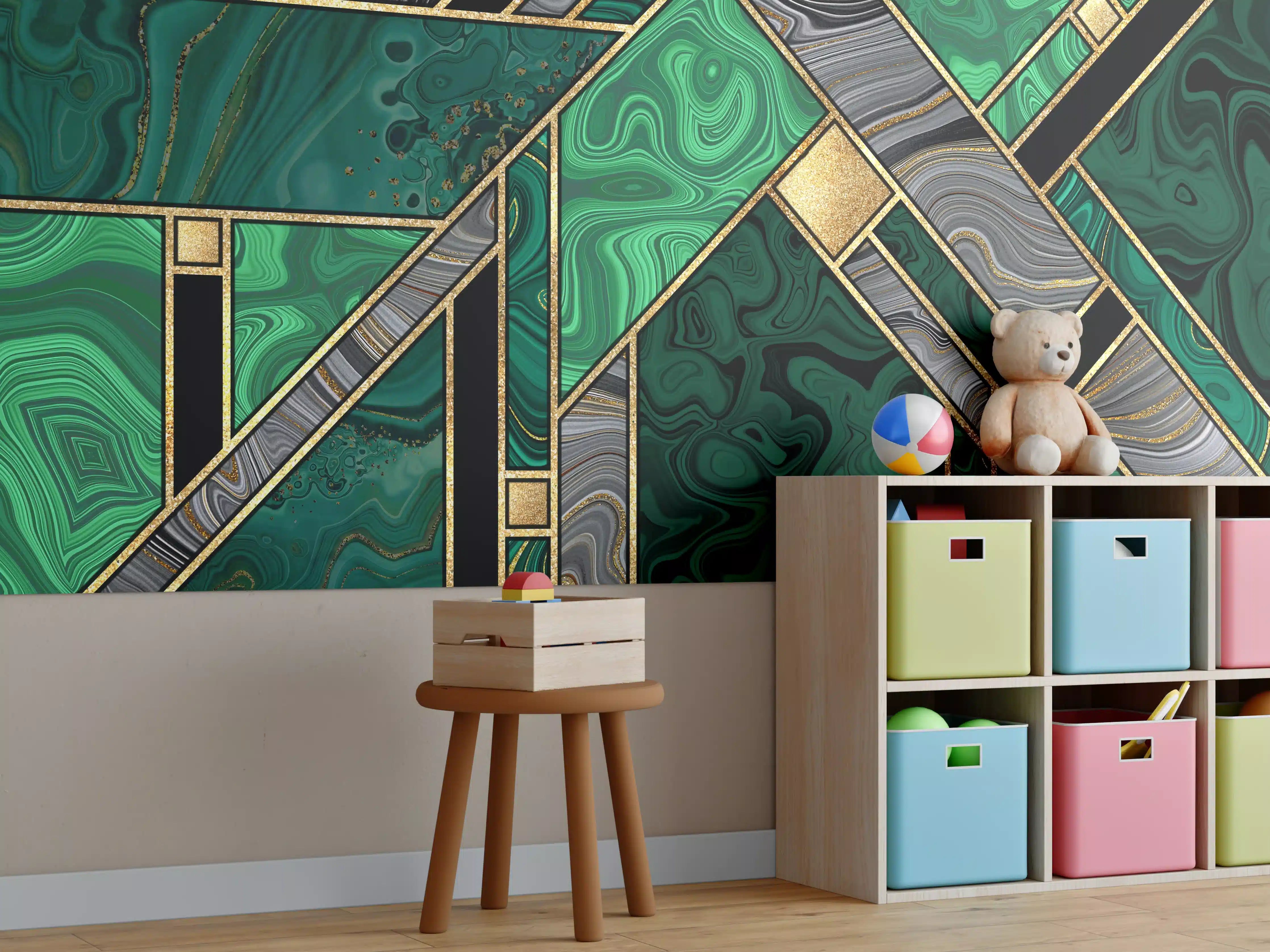 Kinderzimmer Wandgestaltung - Art Deco Malachit Gold-Mosaik