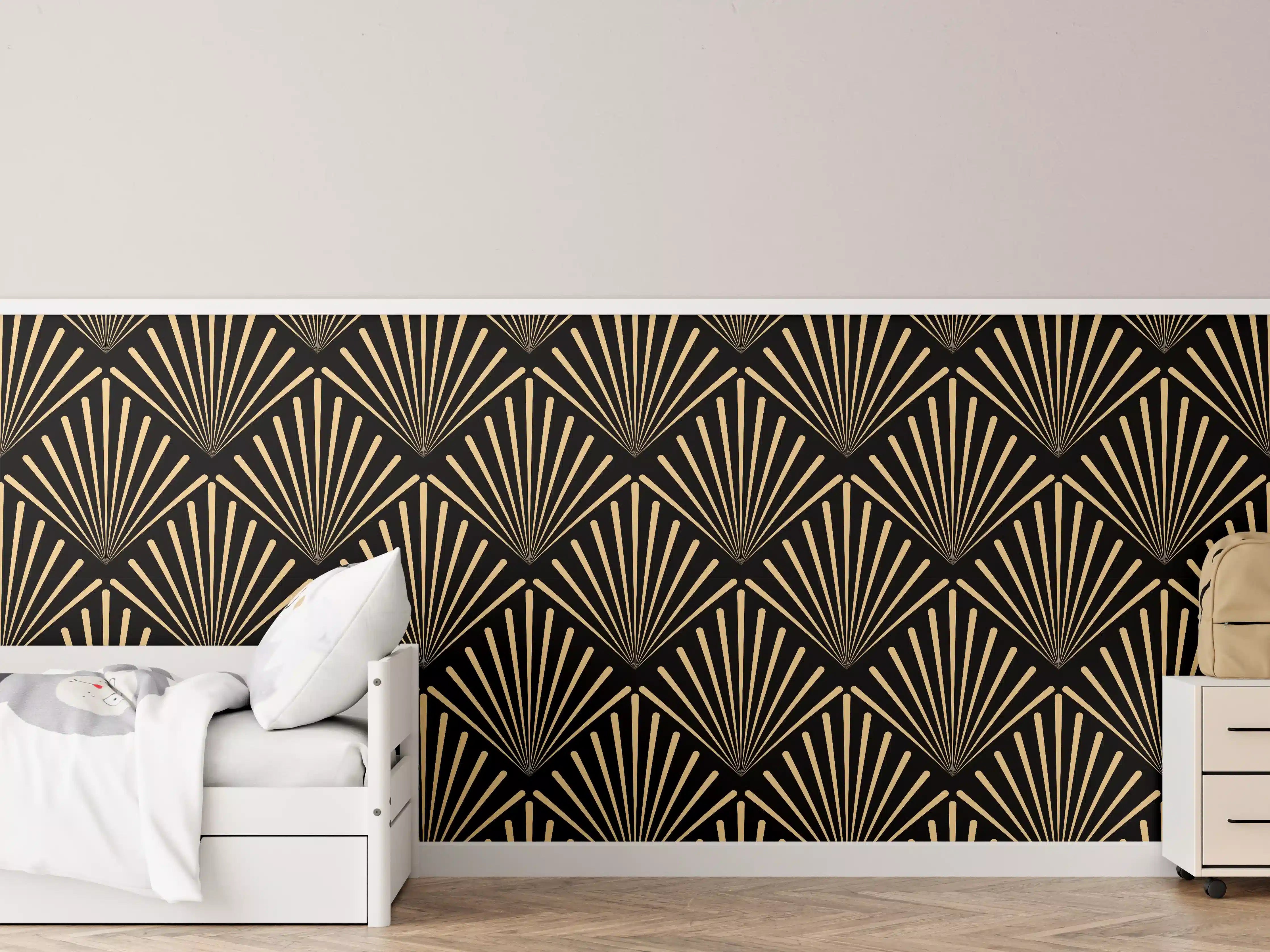 Kinderzimmer Wandgestaltung - Art-Deco-Muster Gold Schwarz