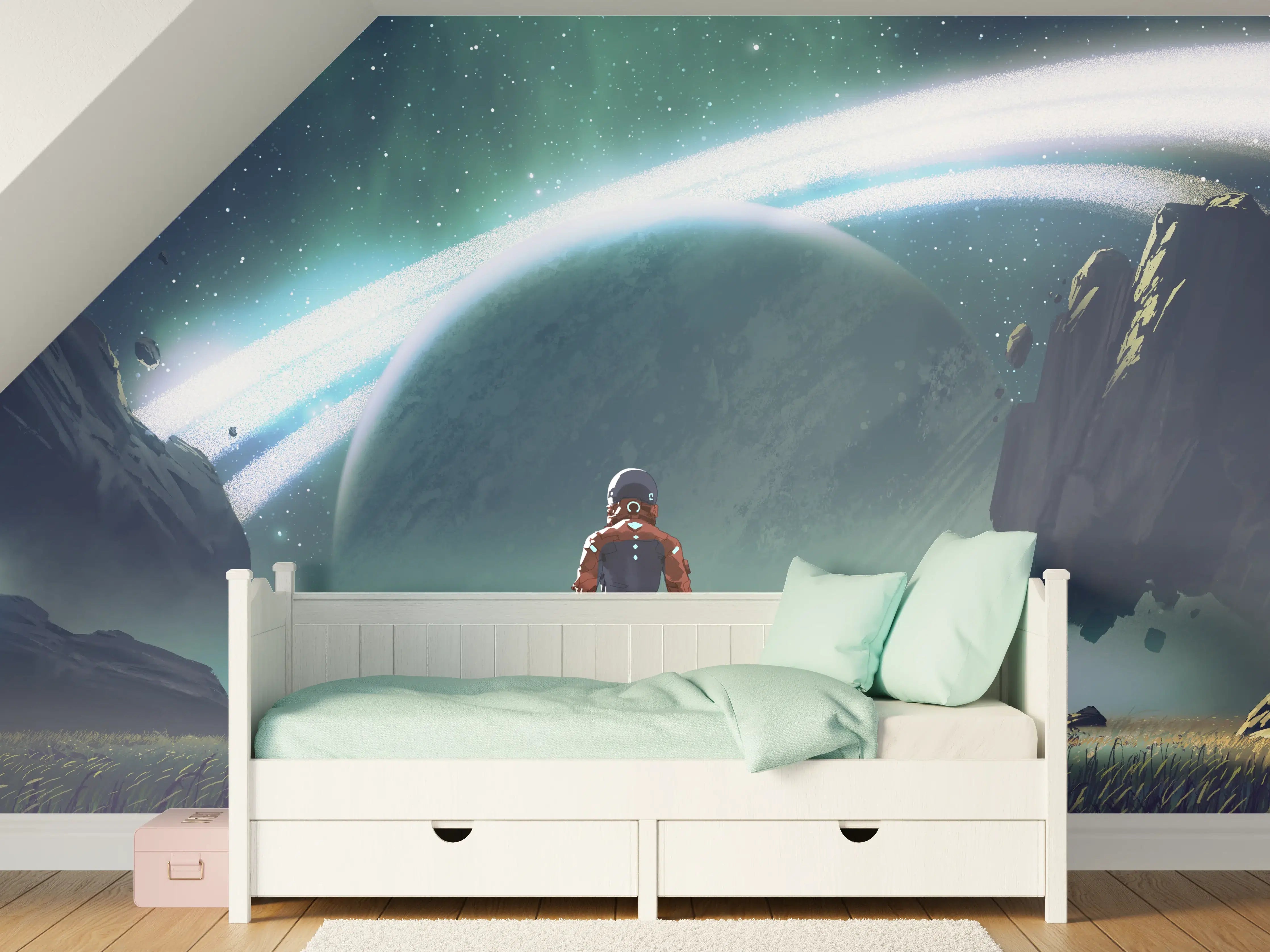 Kinderzimmer Wandgestaltung - Astronaut Planeten-Erkundung