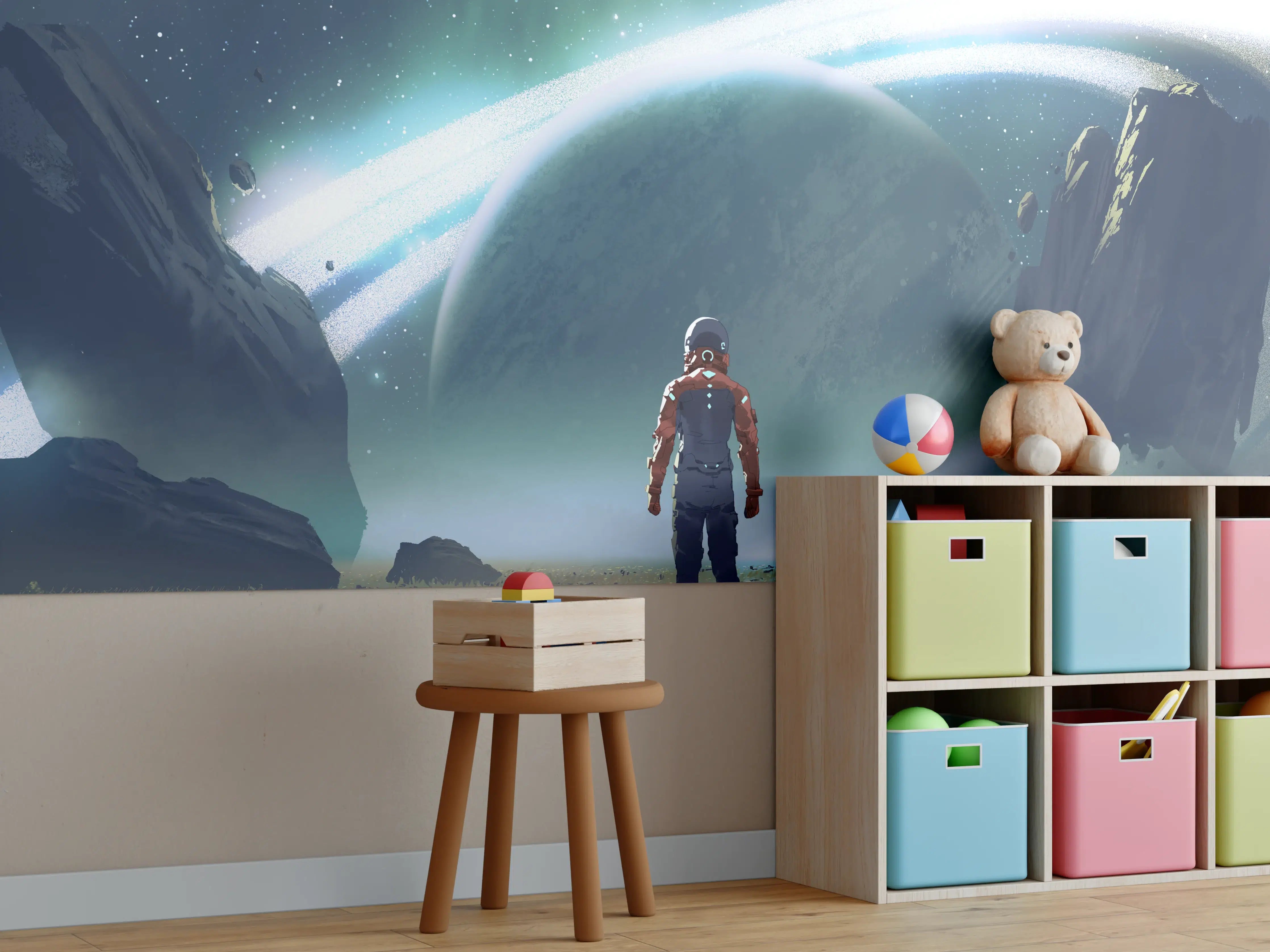 Kinderzimmer Wandgestaltung - Astronaut Planeten-Erkundung