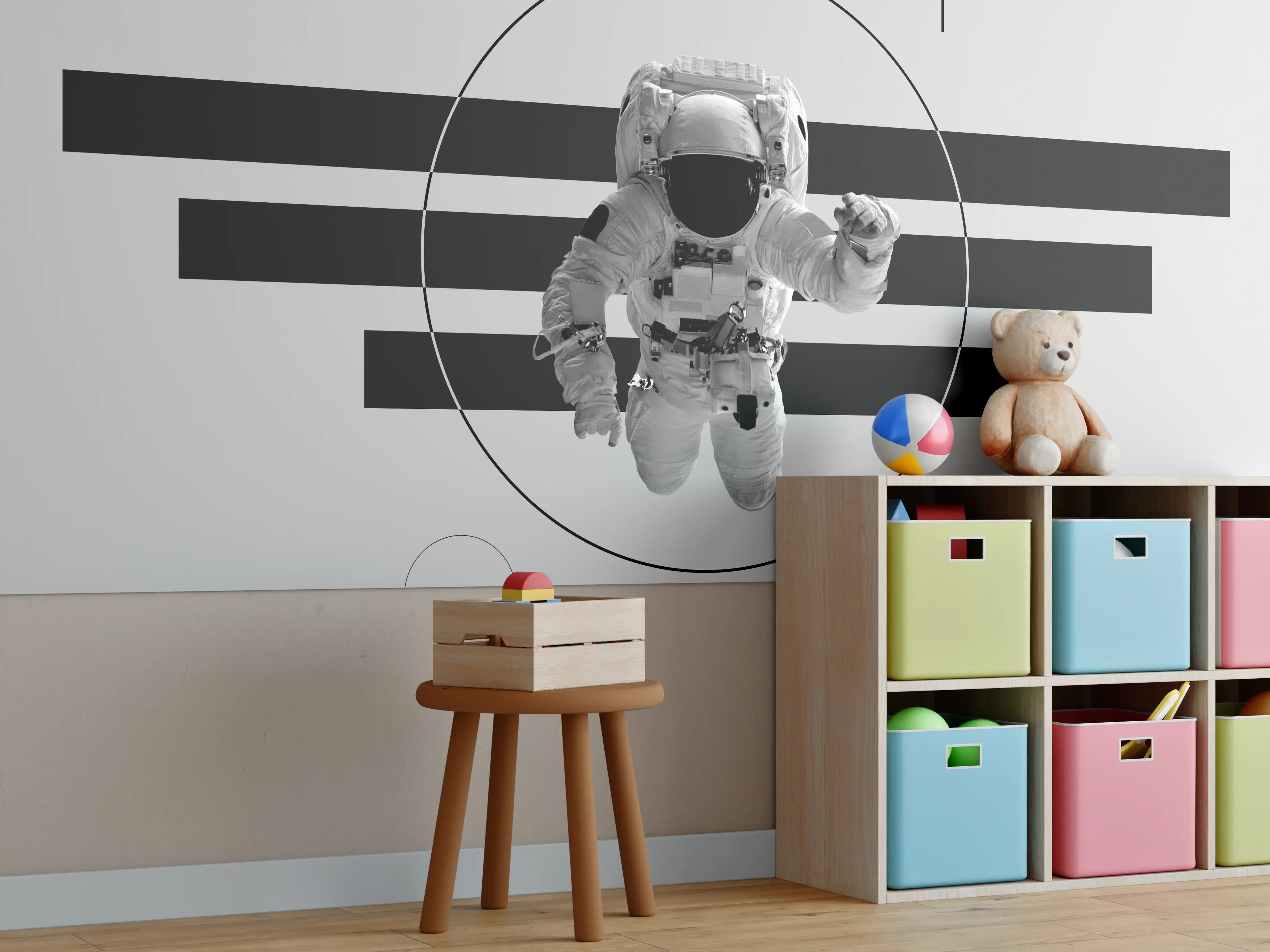 Kinderzimmer Wandgestaltung - Astronaut im Weltall Grau-Schwarz