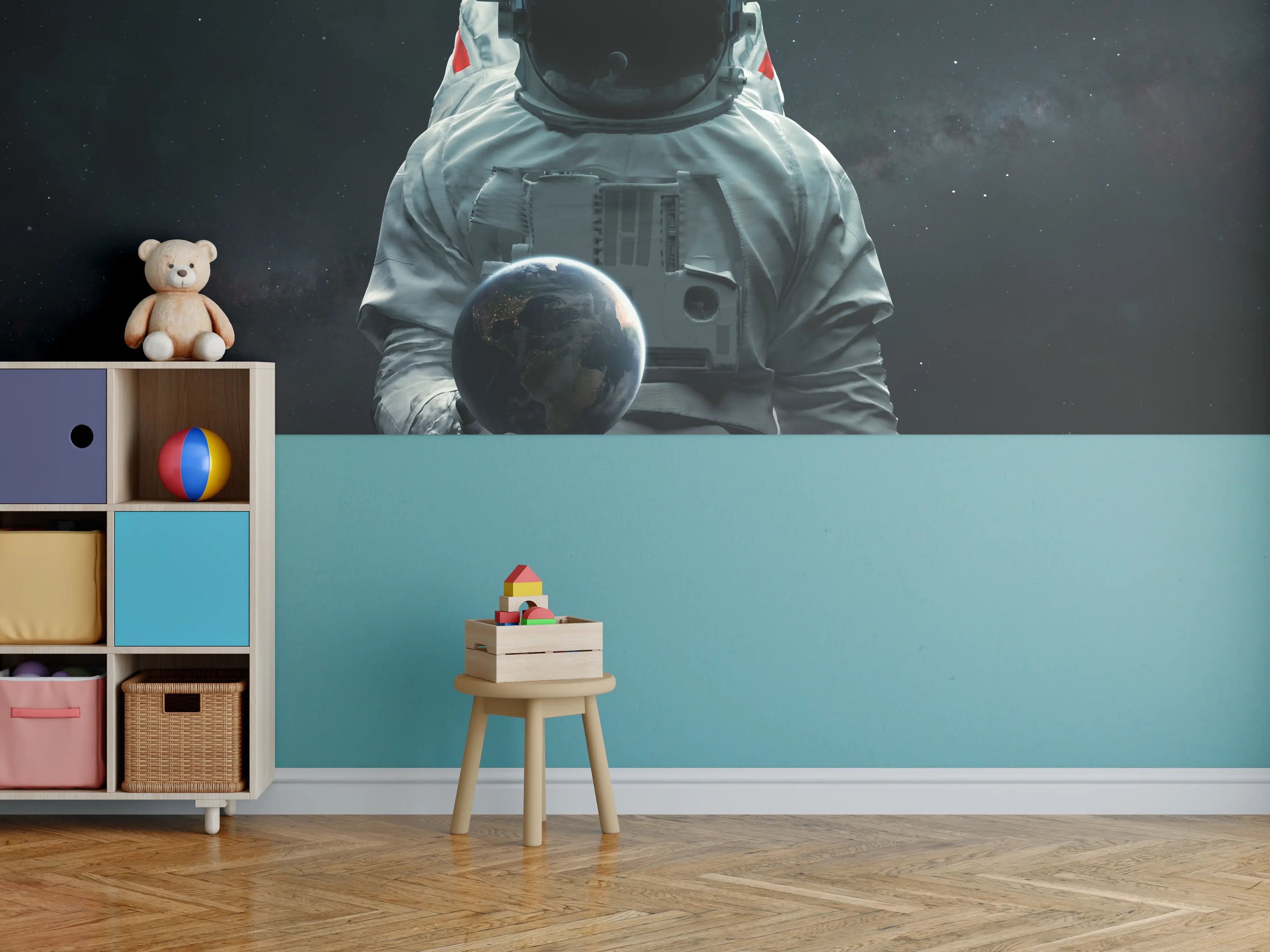 Kinderzimmer Wandgestaltung - Astronaut mit Erdkugel Kunstwerk