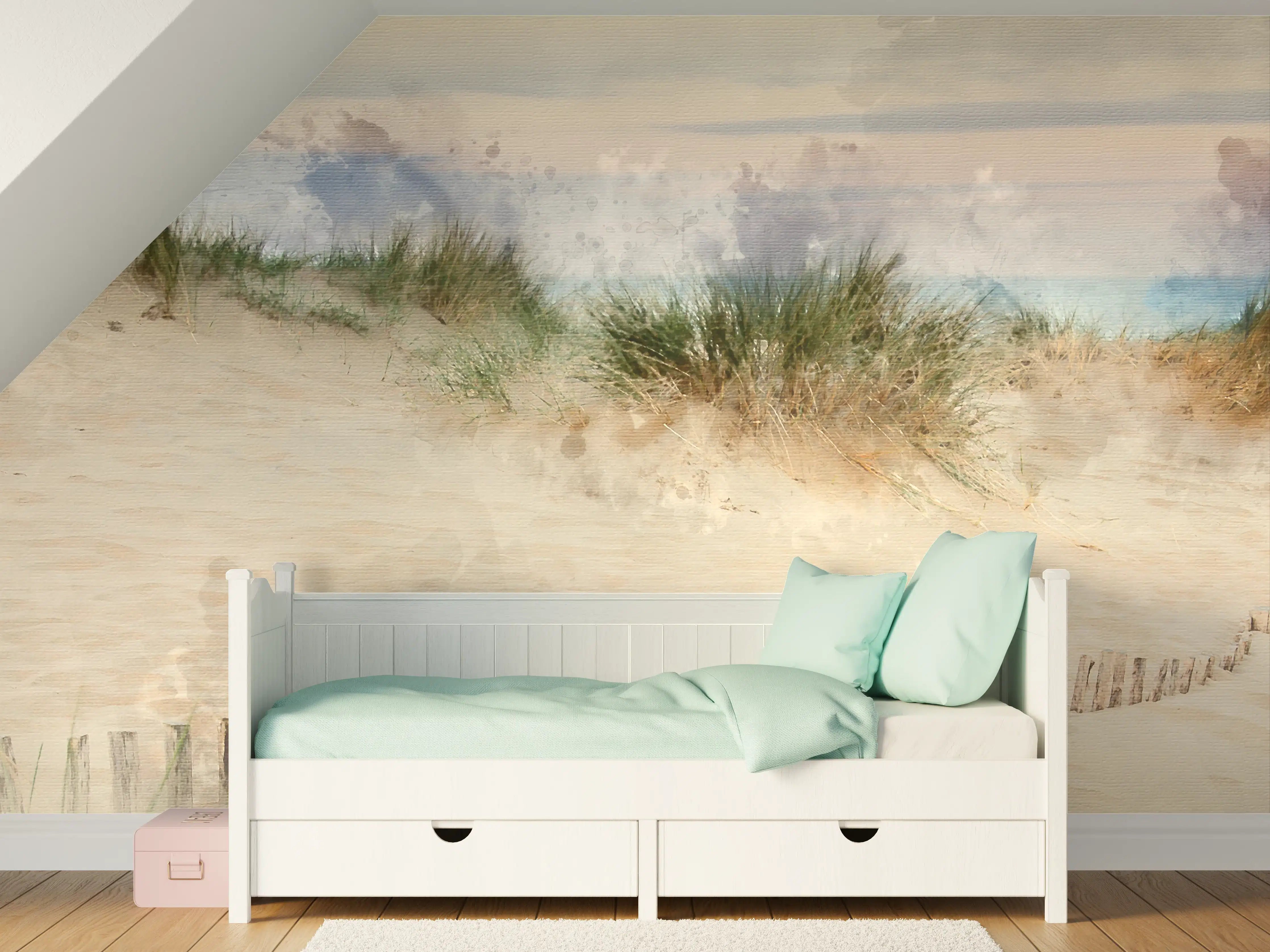 Kinderzimmer Wandgestaltung - Ästuarische Küstenlinie mit Sandstrand und Dünen