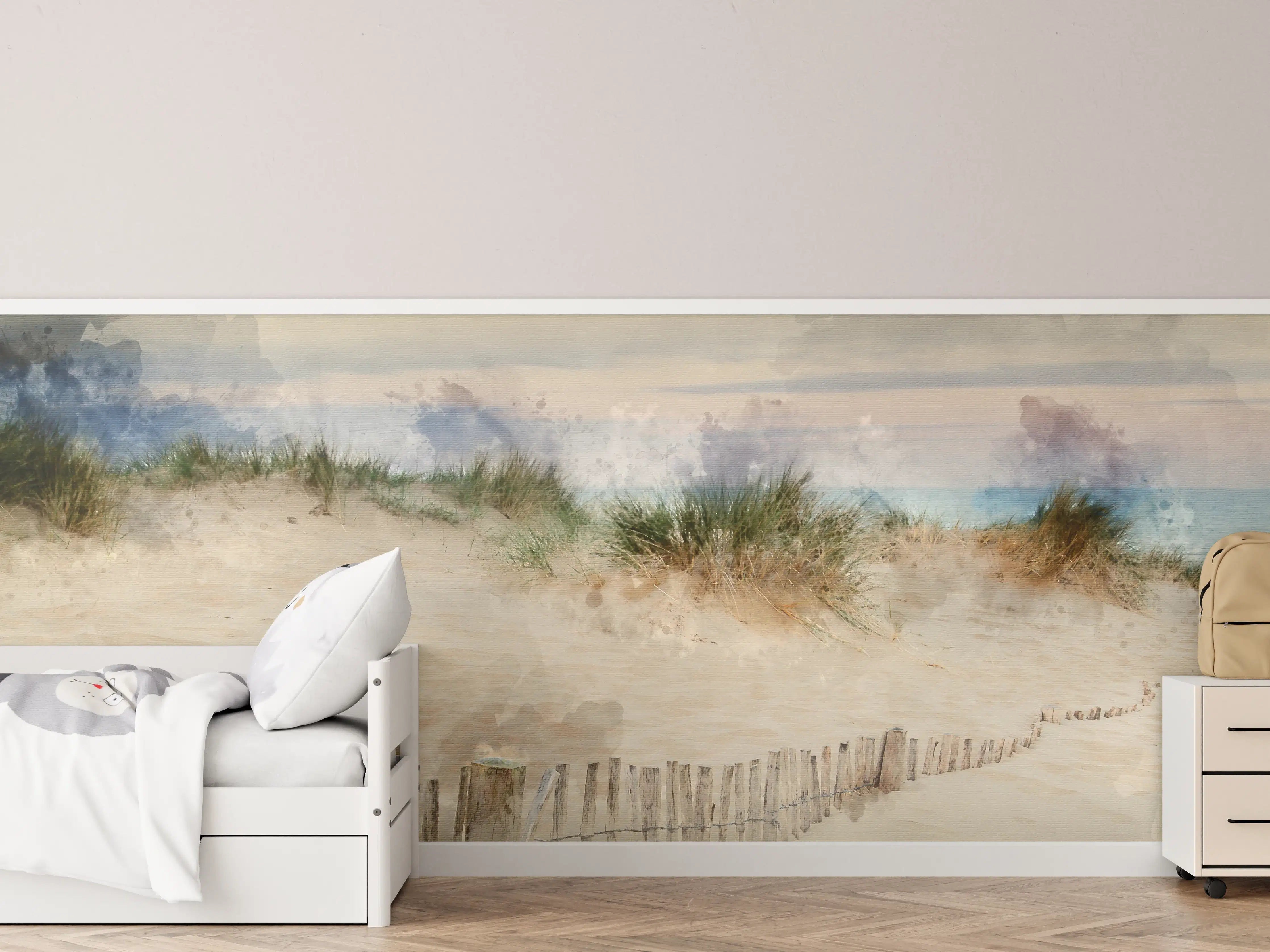 Kinderzimmer Wandgestaltung - Ästuarische Küstenlinie mit Sandstrand und Dünen