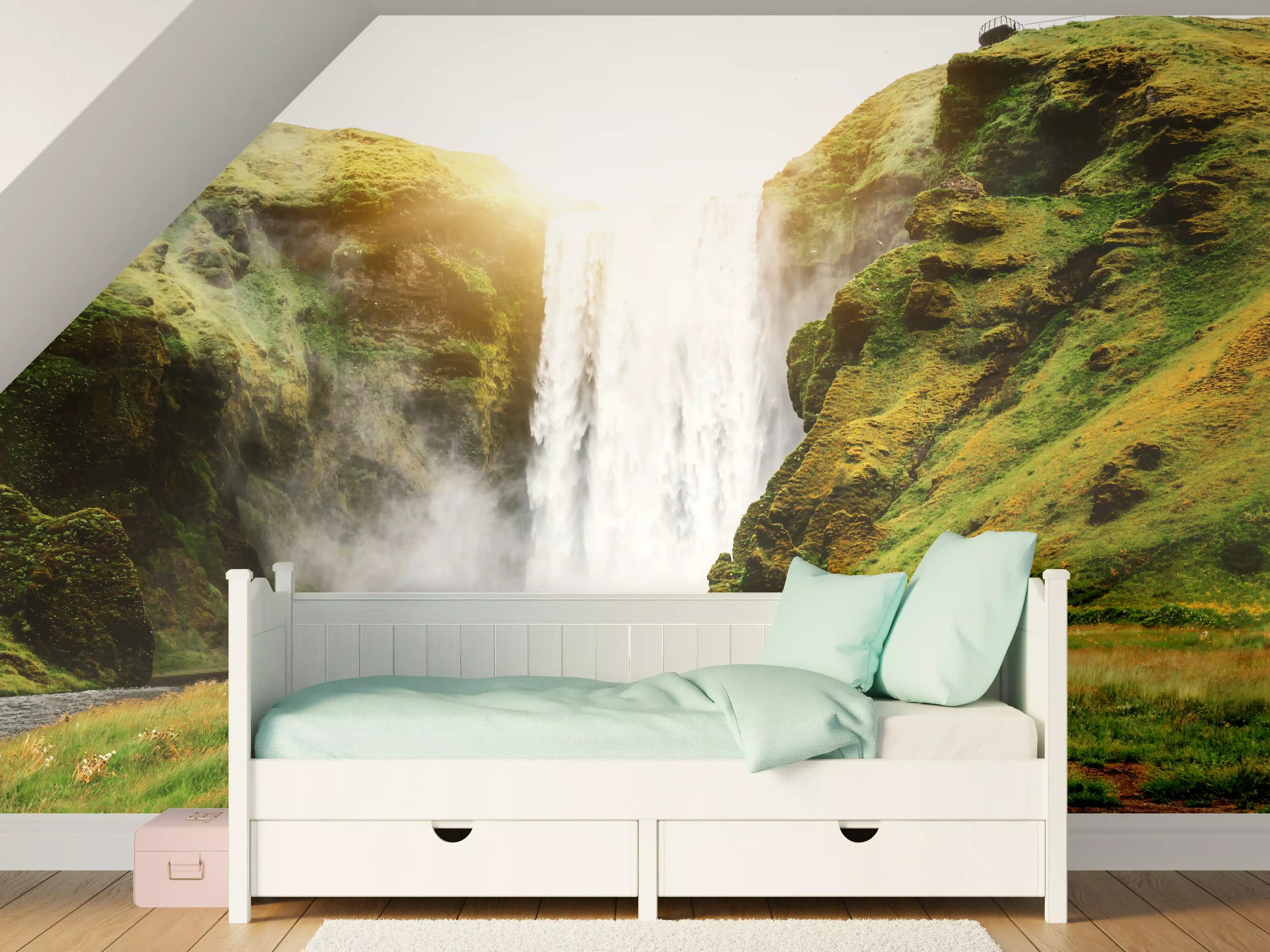 Kinderzimmer Wandgestaltung - Atemberaubender Wasserfall in Island