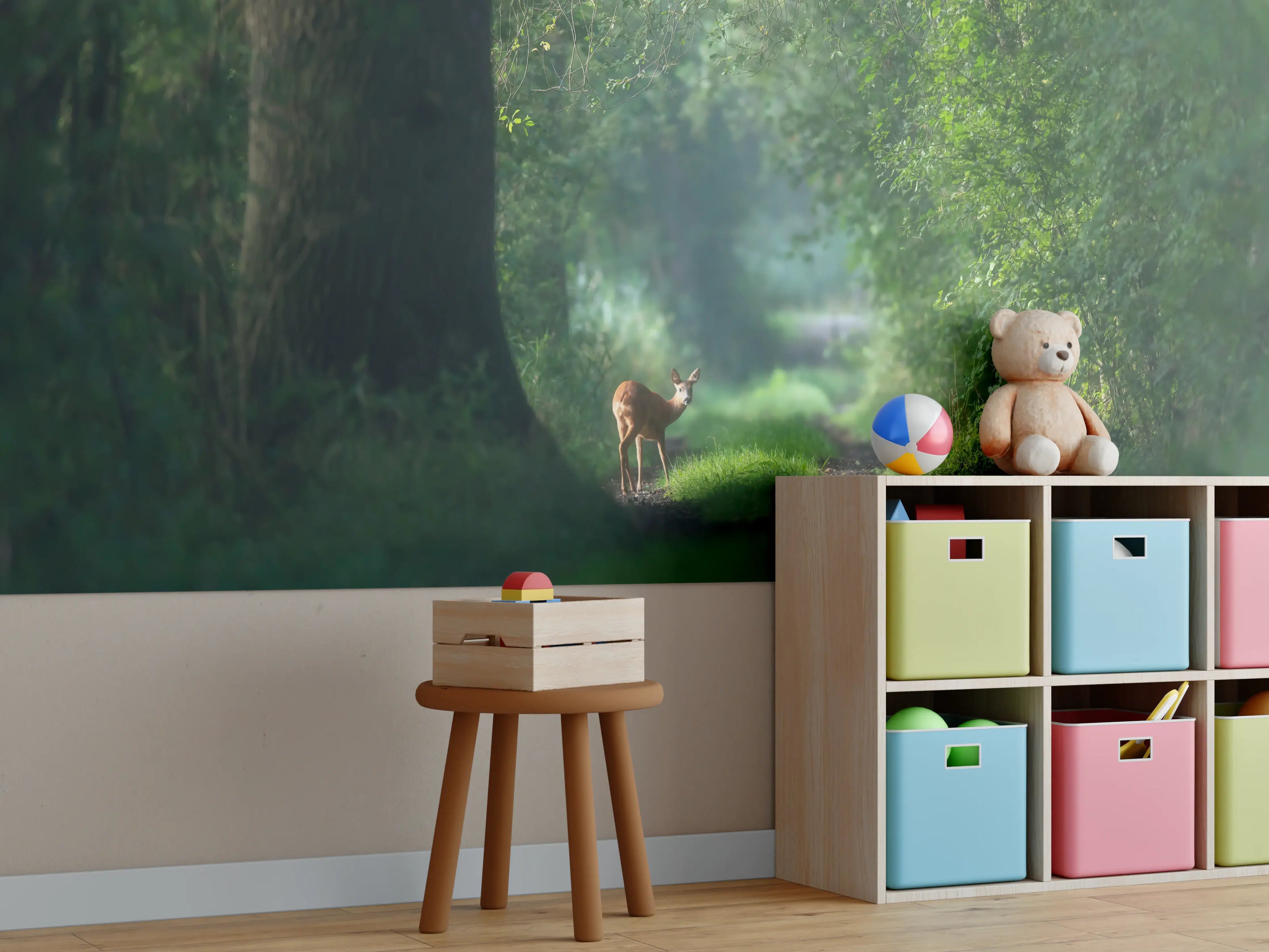 Kinderzimmer Wandgestaltung - Aufmerksames Rehwild im Wald