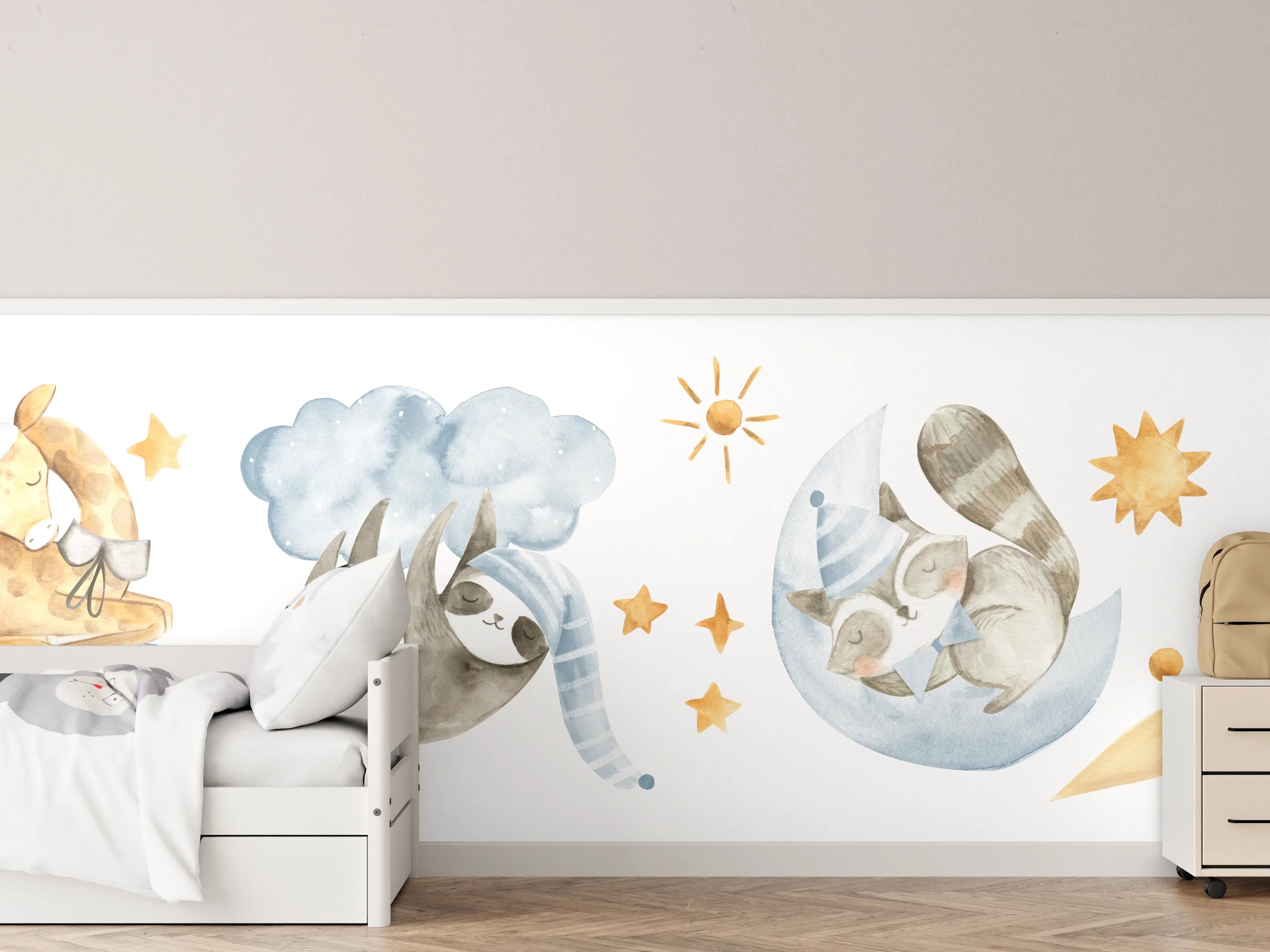 Kinderzimmer Wandgestaltung - Babytier-Aquarelle Blautöne