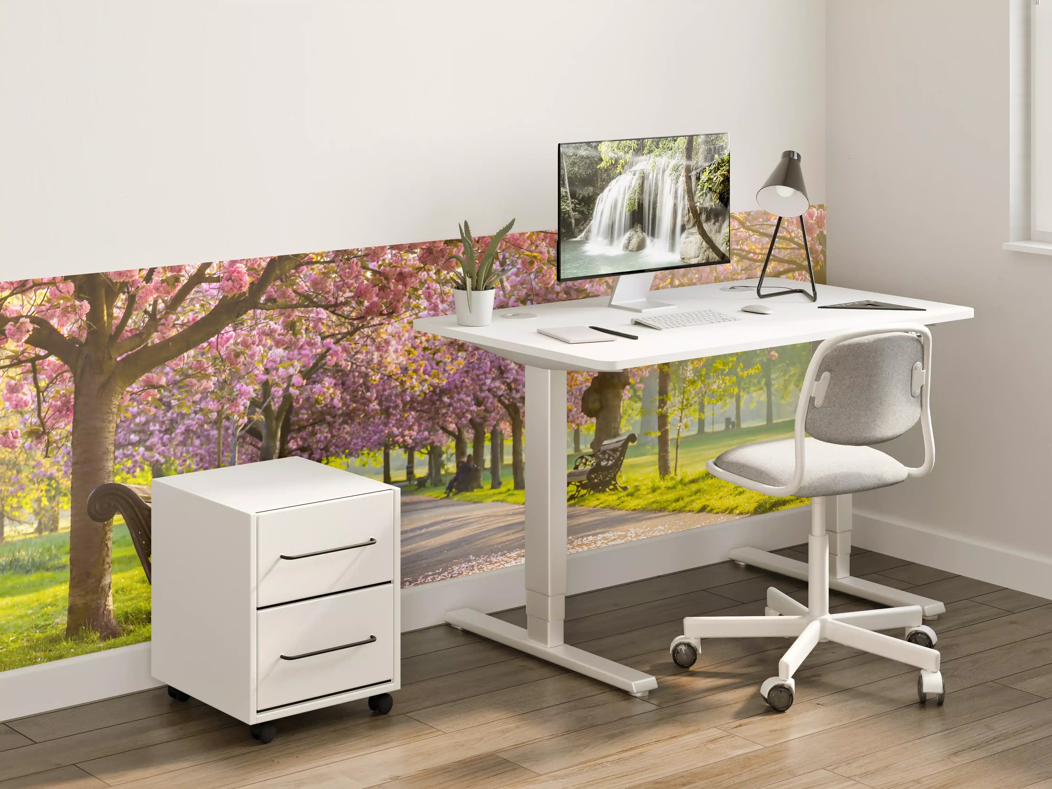 Kinderzimmer Wandgestaltung - Bänke unter Kirschblütenbäumen