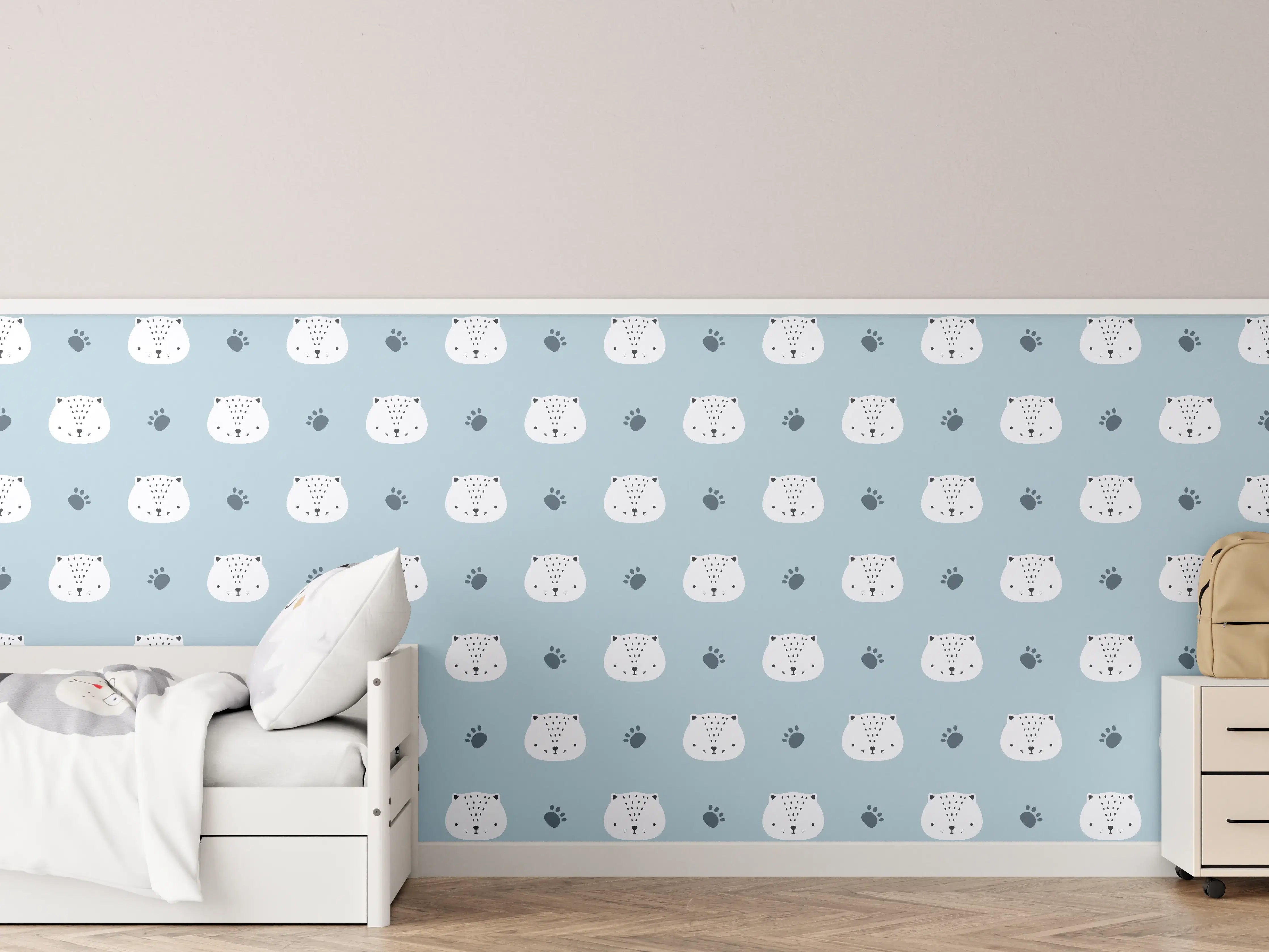 Kinderzimmer Wandgestaltung - Bär-Design in Sanftem Blau Grau