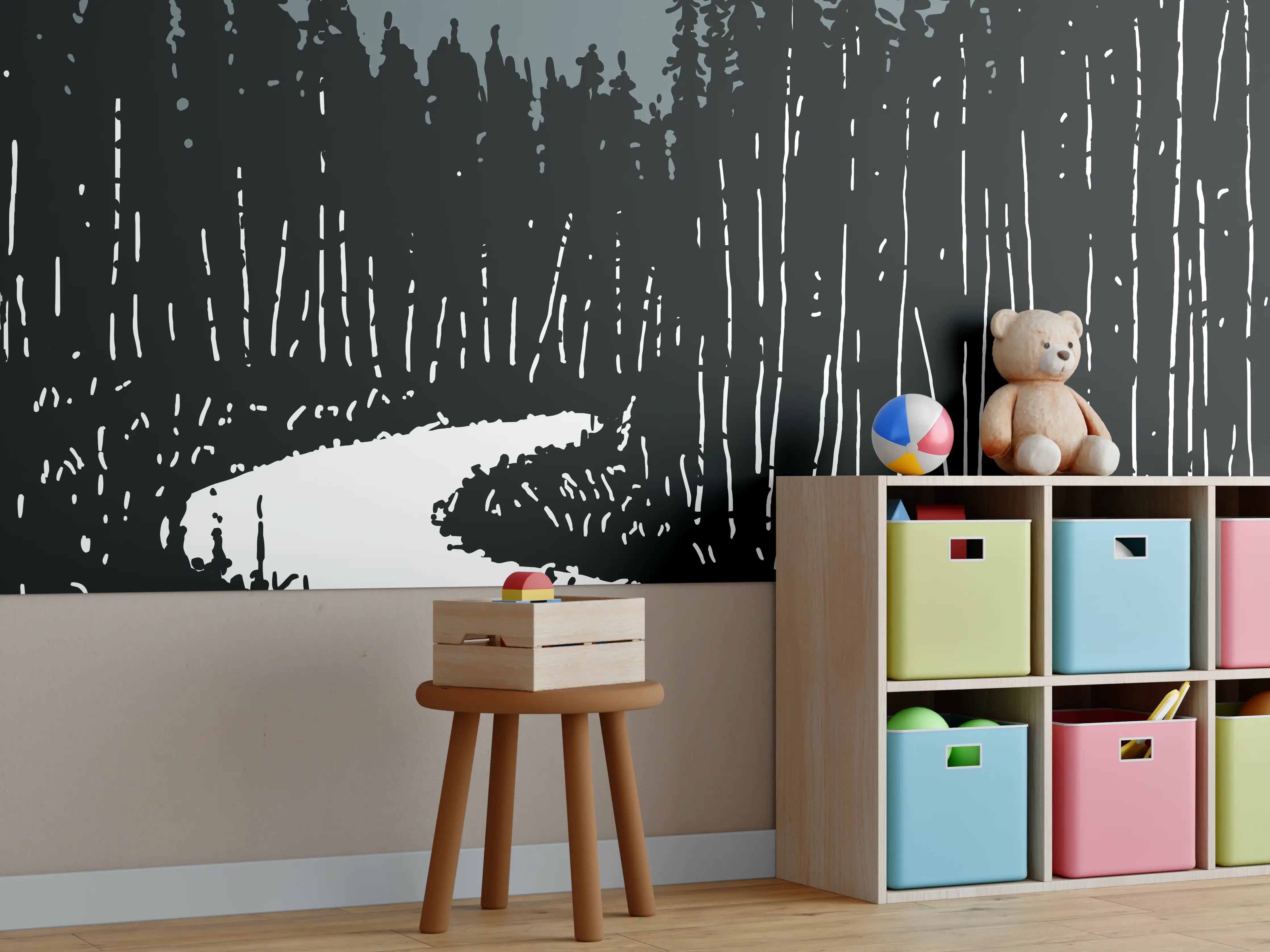 Kinderzimmer Wandgestaltung - Bär auf einem Waldweg