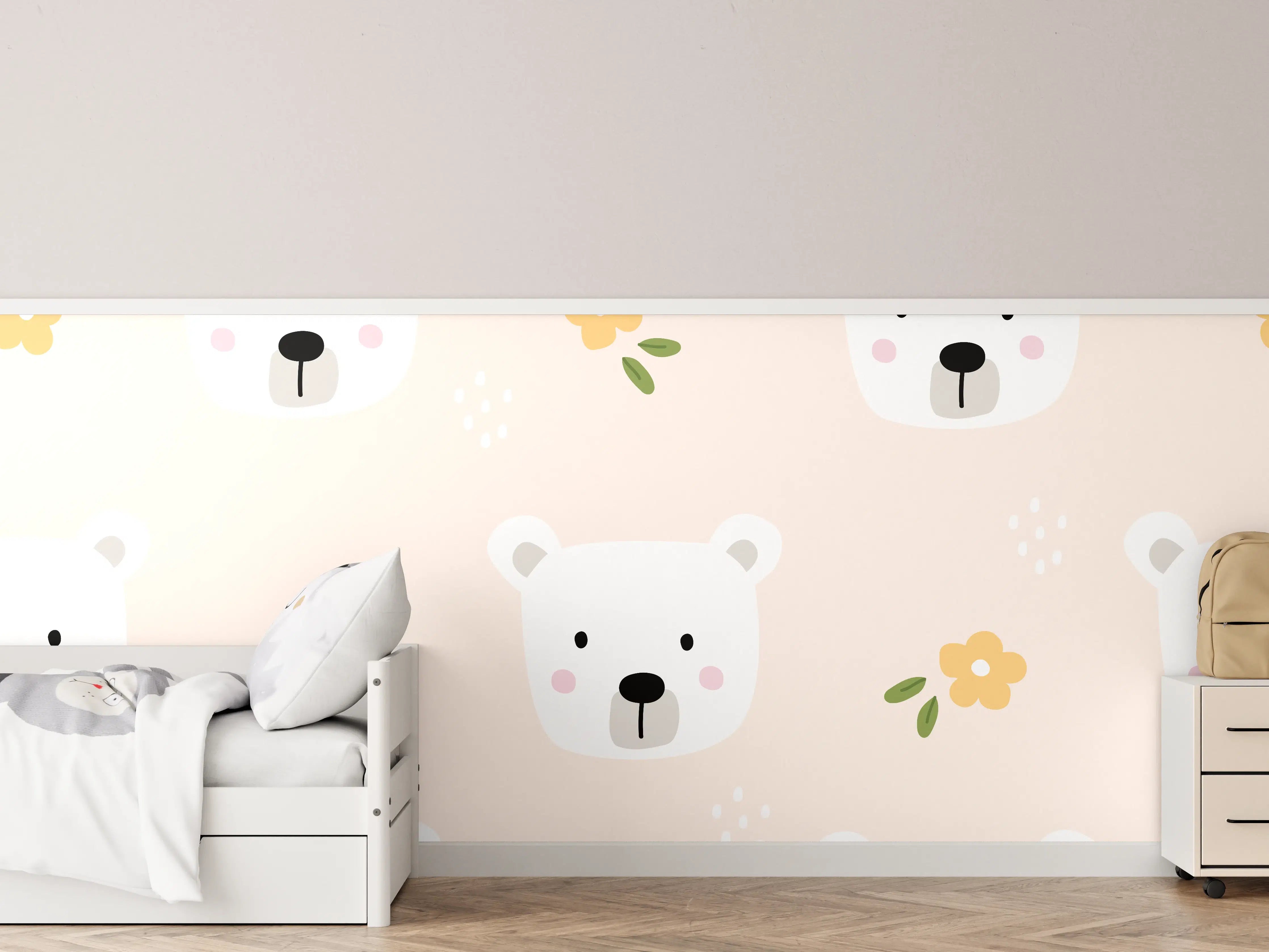 Kinderzimmer Wandgestaltung - Bärchen Blumen Muster Pastell