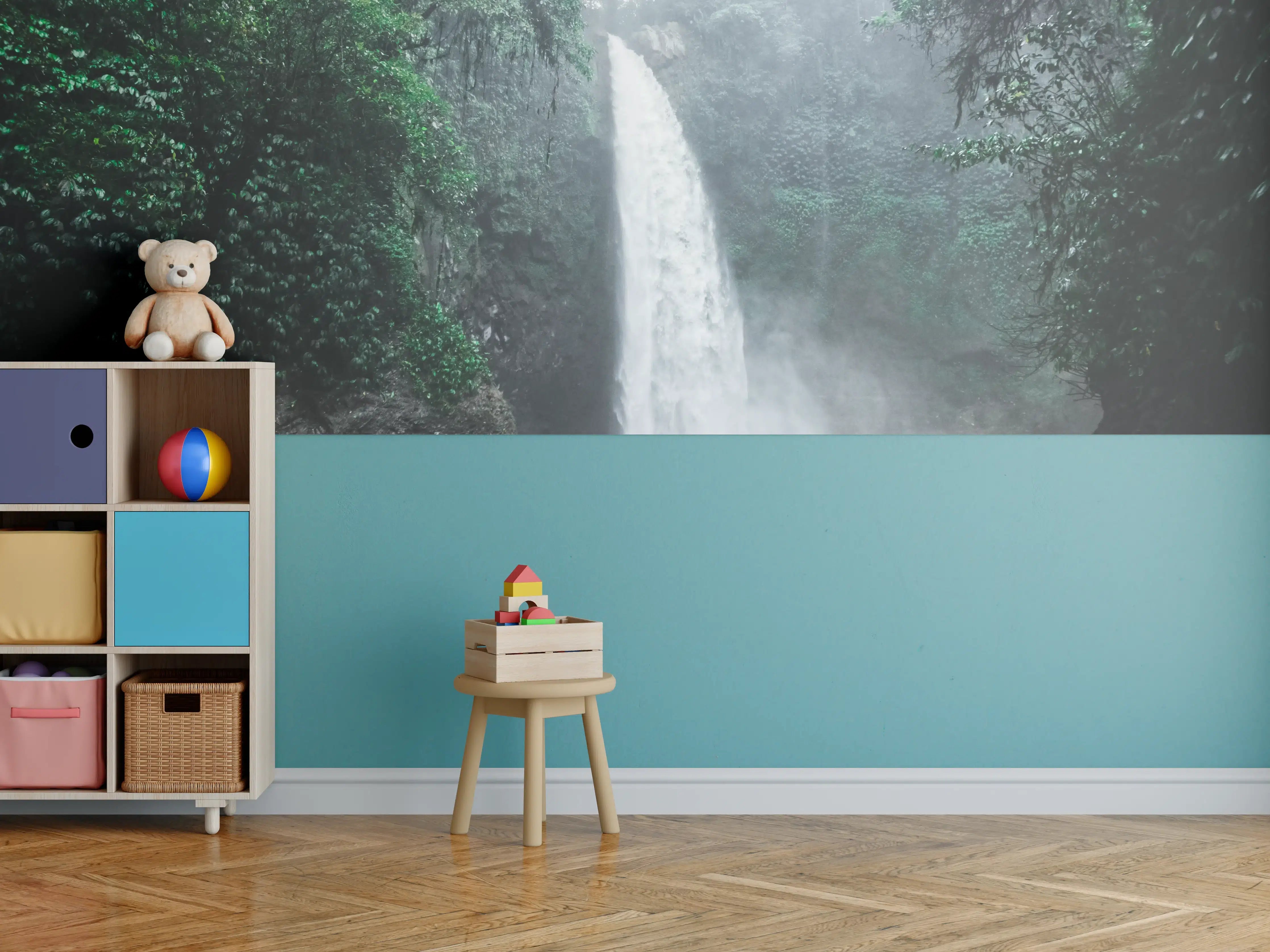 Kinderzimmer Wandgestaltung - Bali-Wasserfall im tiefen Dschungel