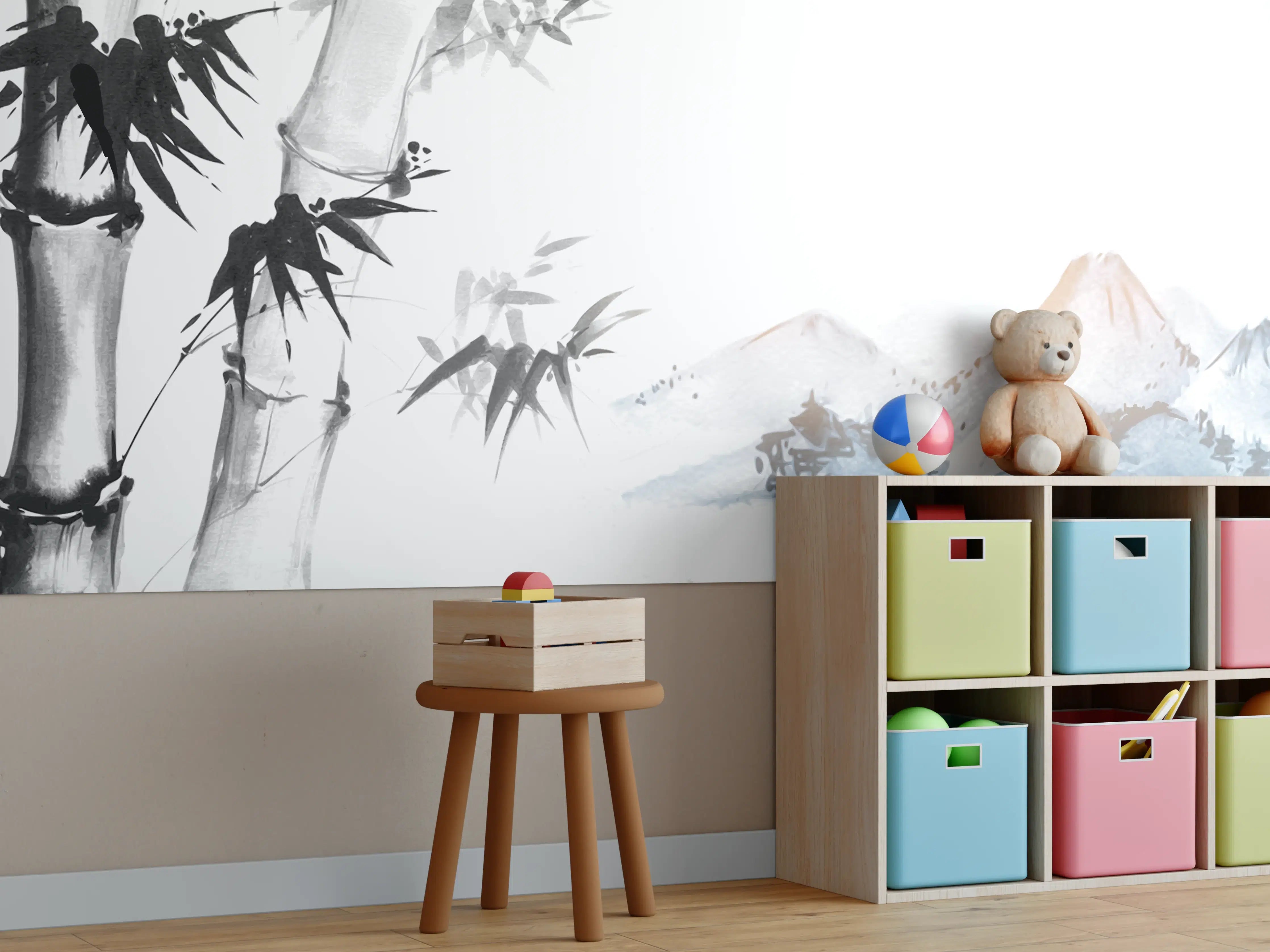 Kinderzimmer Wandgestaltung - Bambus Malerei Berglandschaft