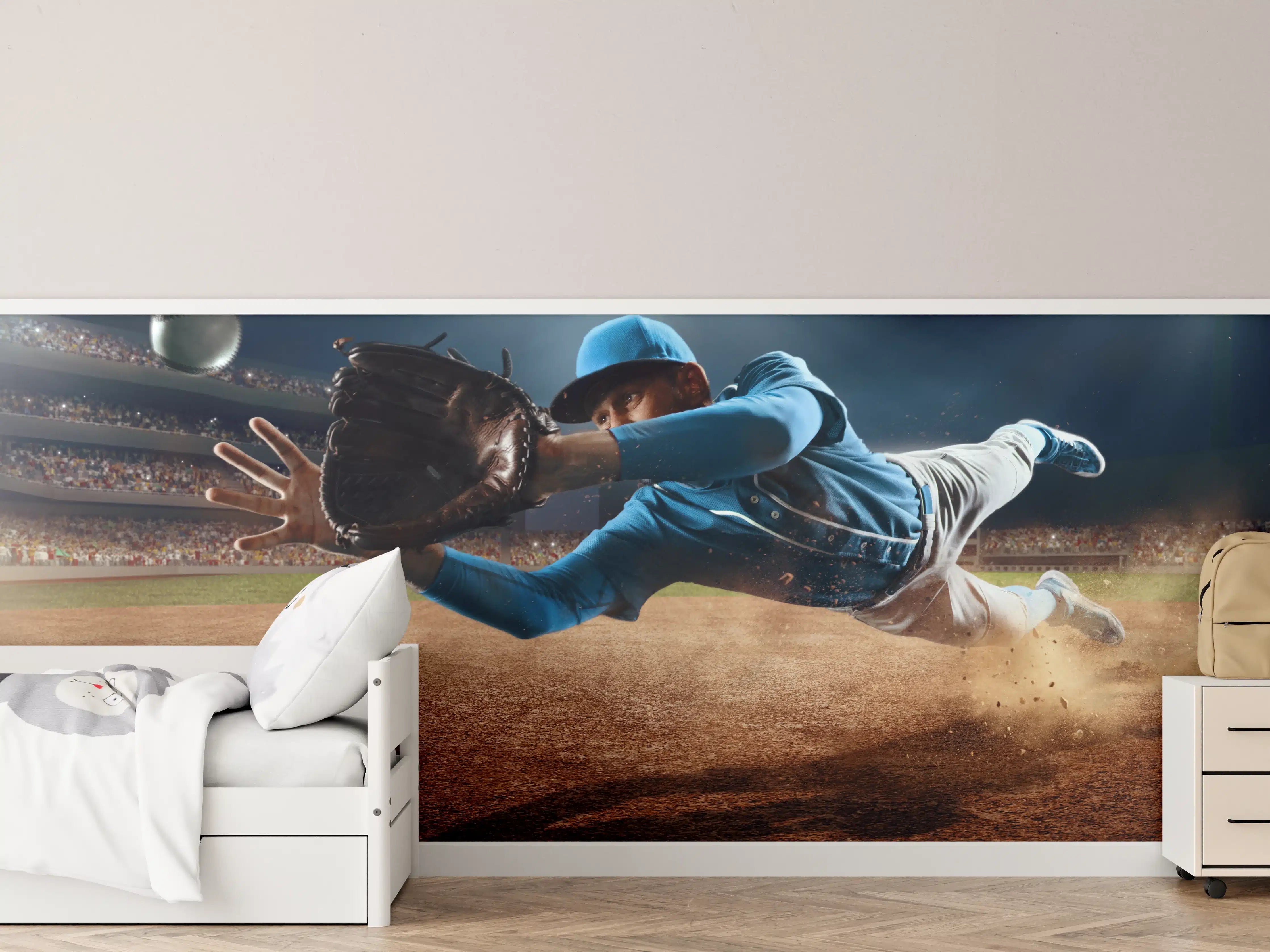 Kinderzimmer Wandgestaltung - Baseballer fängt den Ball