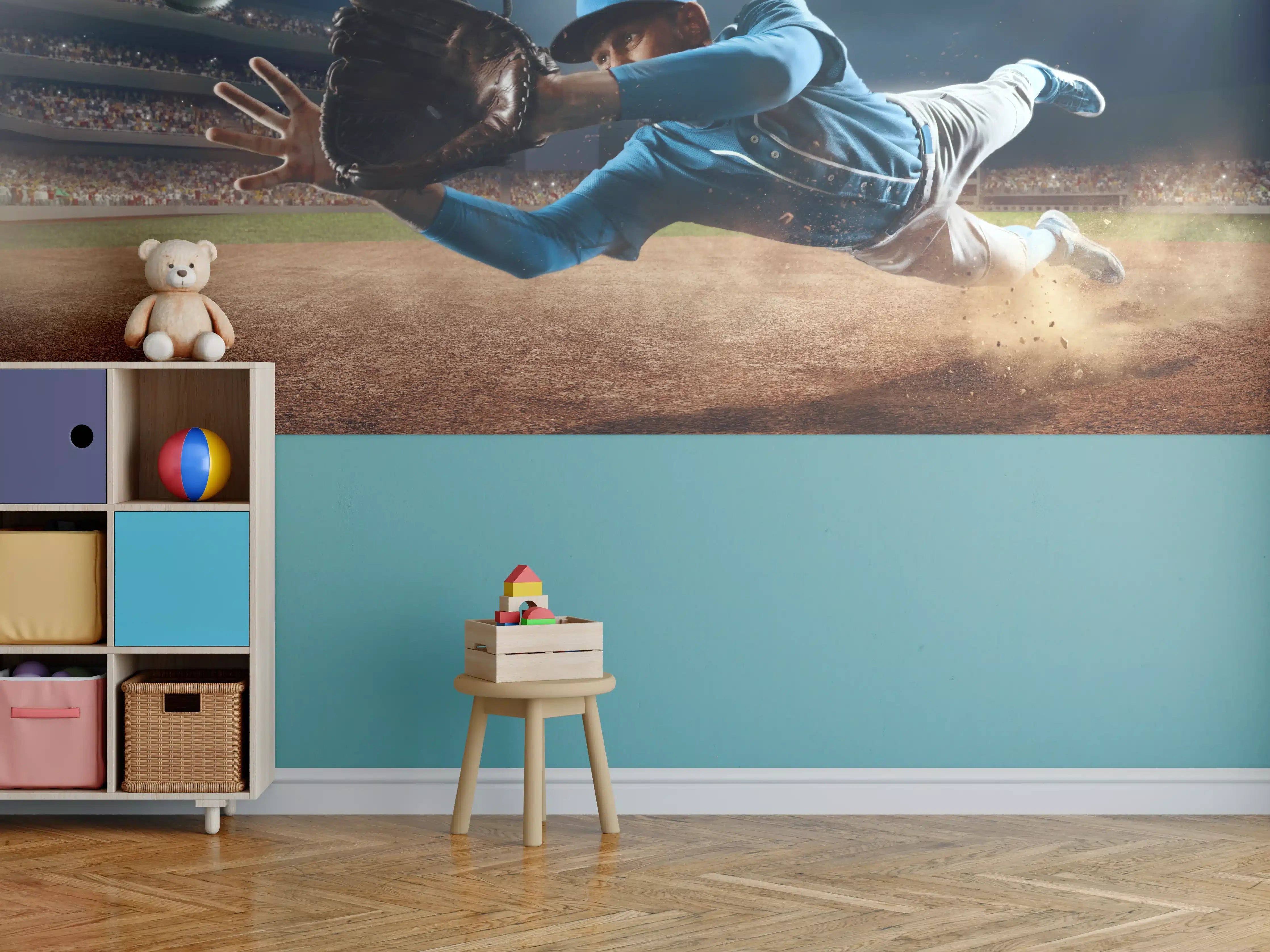 Kinderzimmer Wandgestaltung - Baseballer fängt den Ball