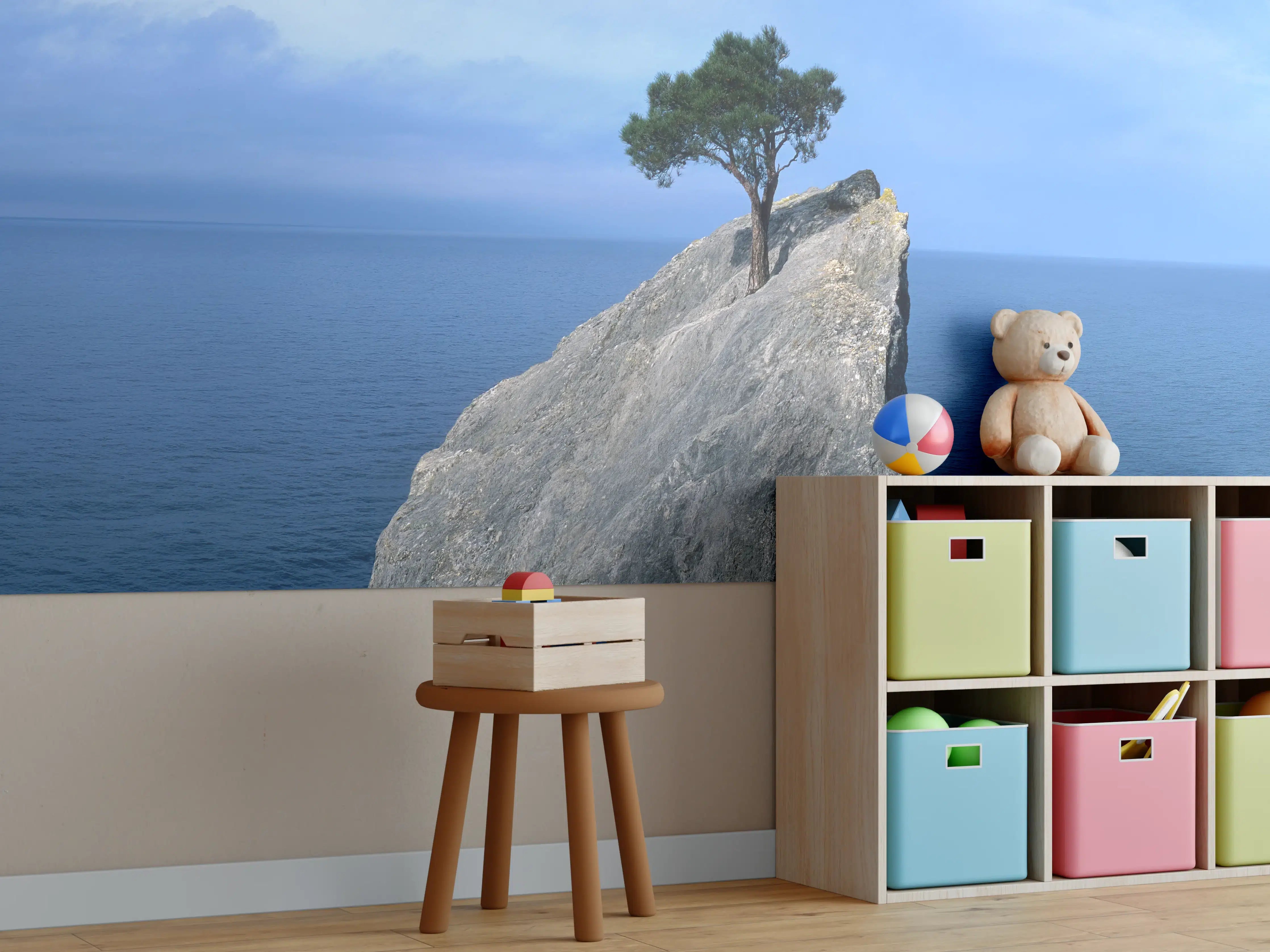 Kinderzimmer Wandgestaltung - Baum auf Fels mitten im Ozean