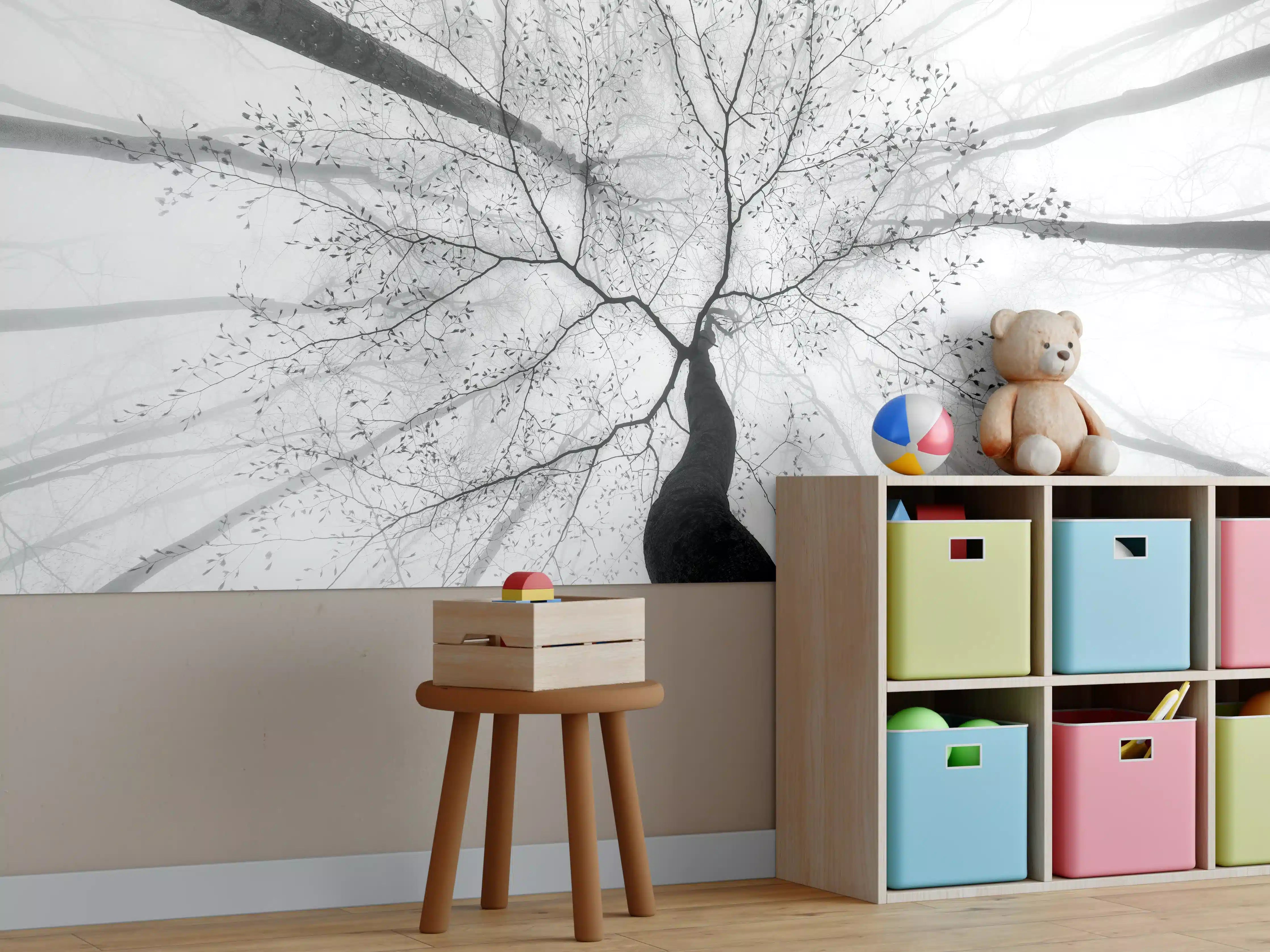 Kinderzimmer Wandgestaltung - Baumkrone von unten im Winter