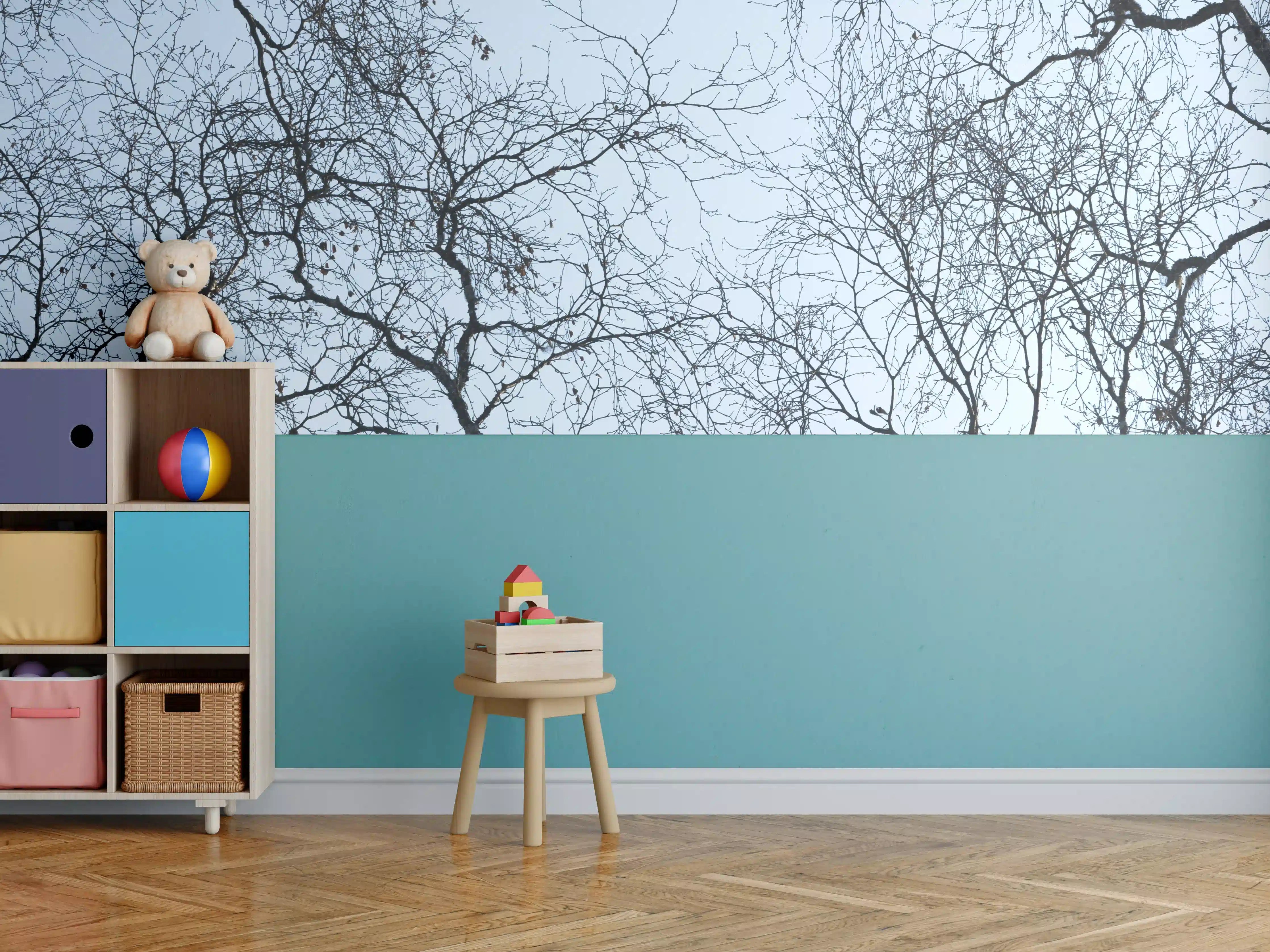 Kinderzimmer Wandgestaltung - Baumkronen-Konturen Himmelblau