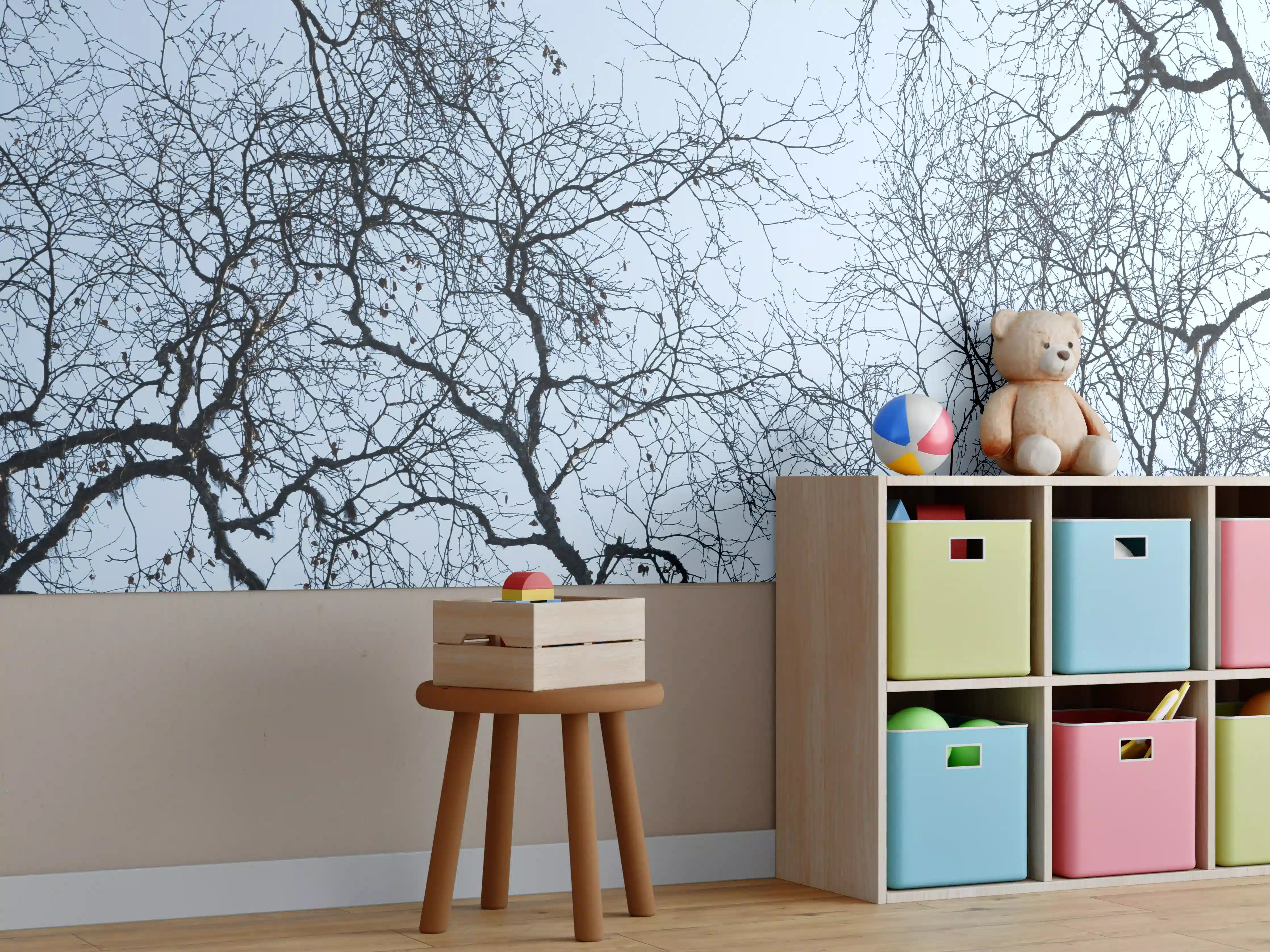 Kinderzimmer Wandgestaltung - Baumkronen-Konturen Himmelblau