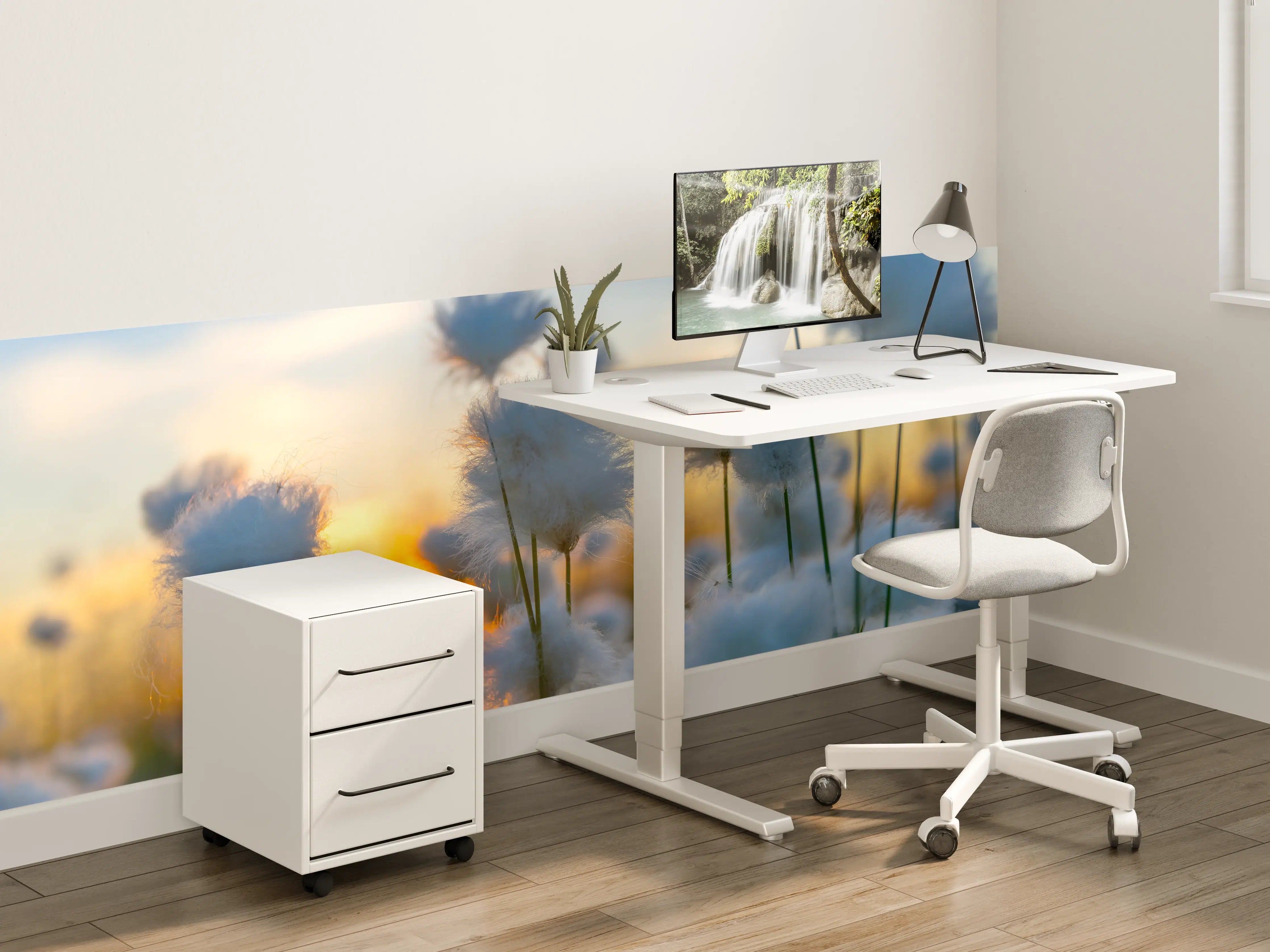 Kinderzimmer Wandgestaltung - Baumwollgras bei Sonnenuntergang