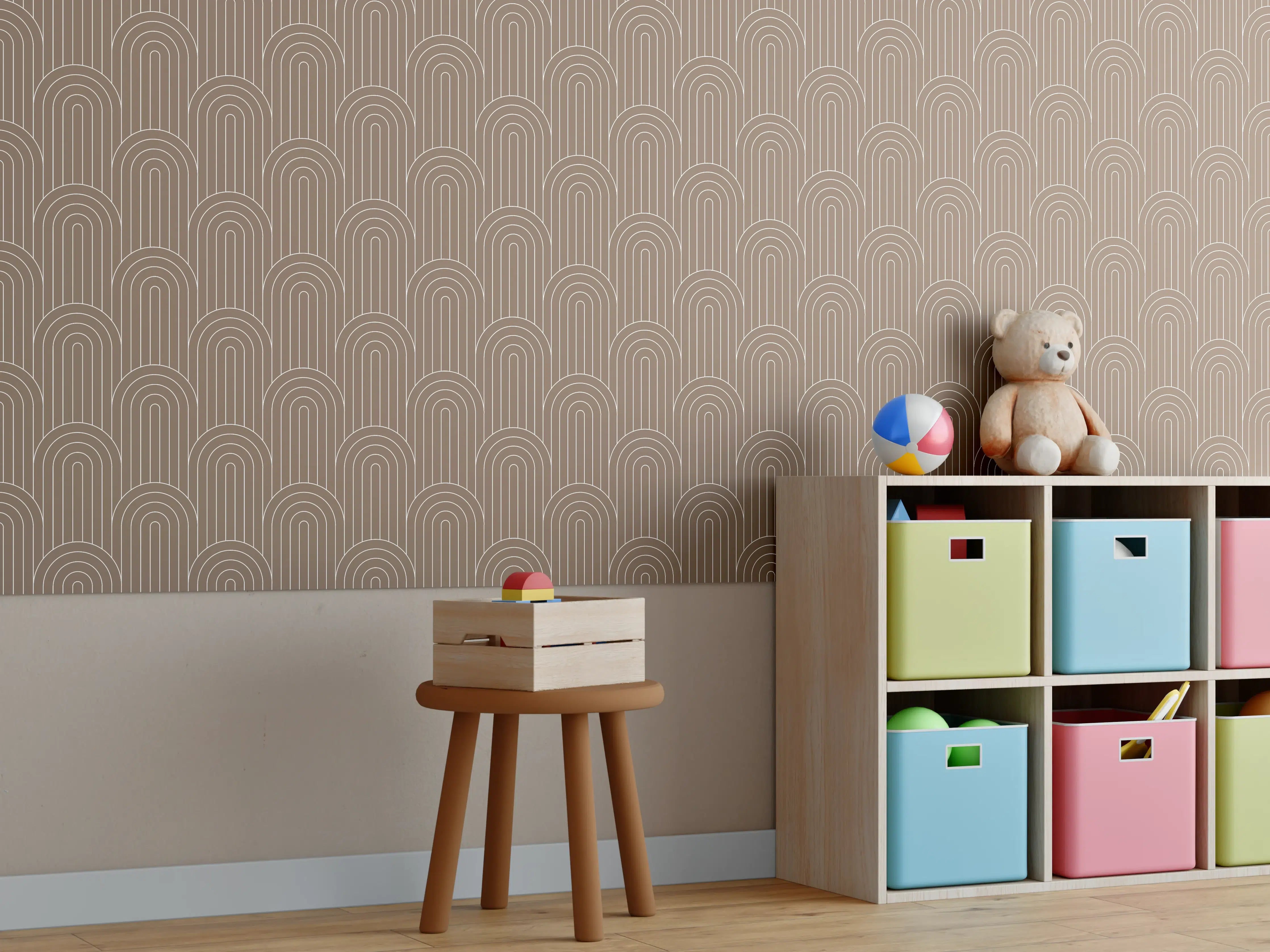 Kinderzimmer Wandgestaltung - Beige-Arcate-Simmetrie-Design