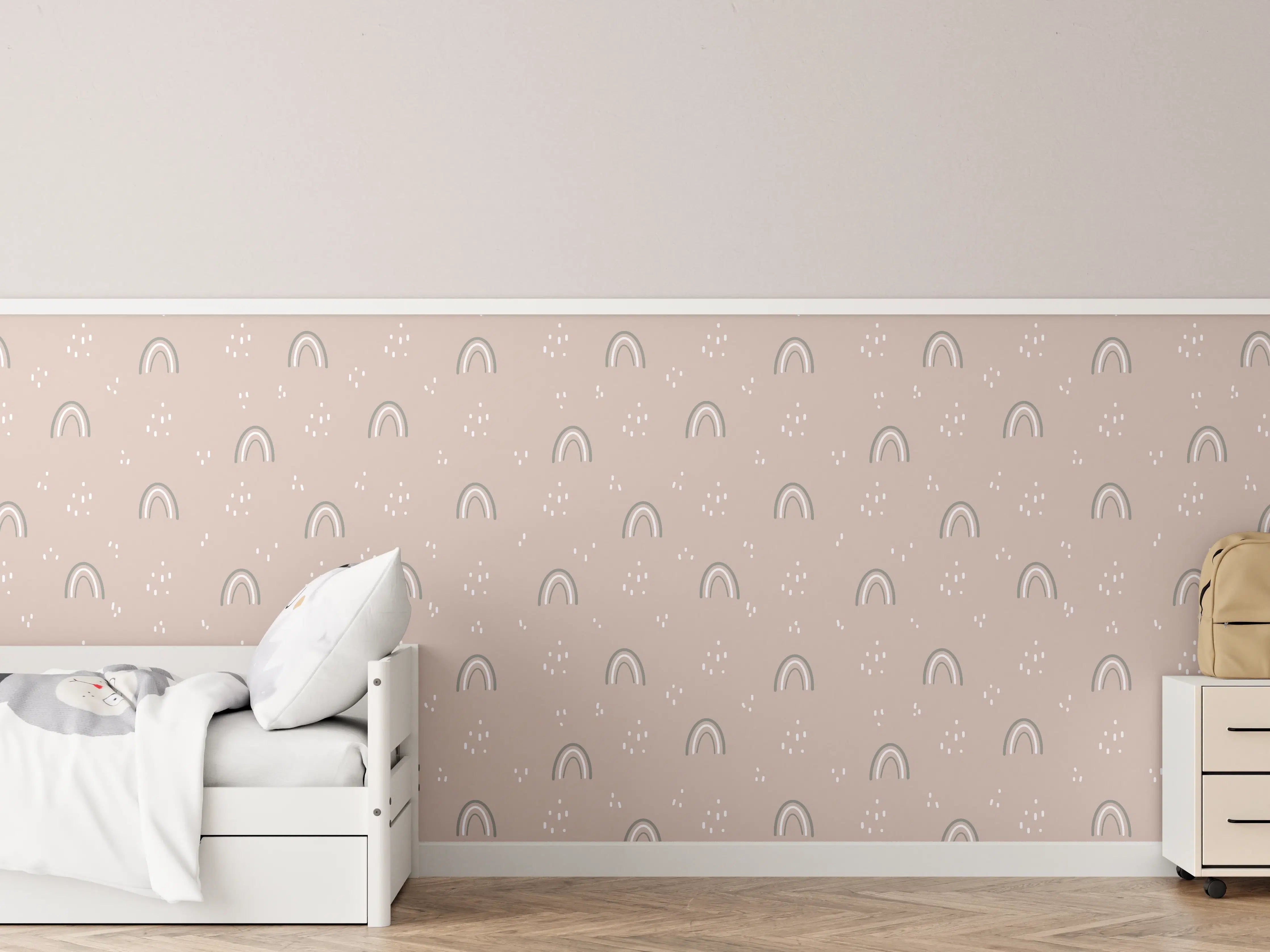 Kinderzimmer Wandgestaltung - Beige Bäume und Regenbogen Muster