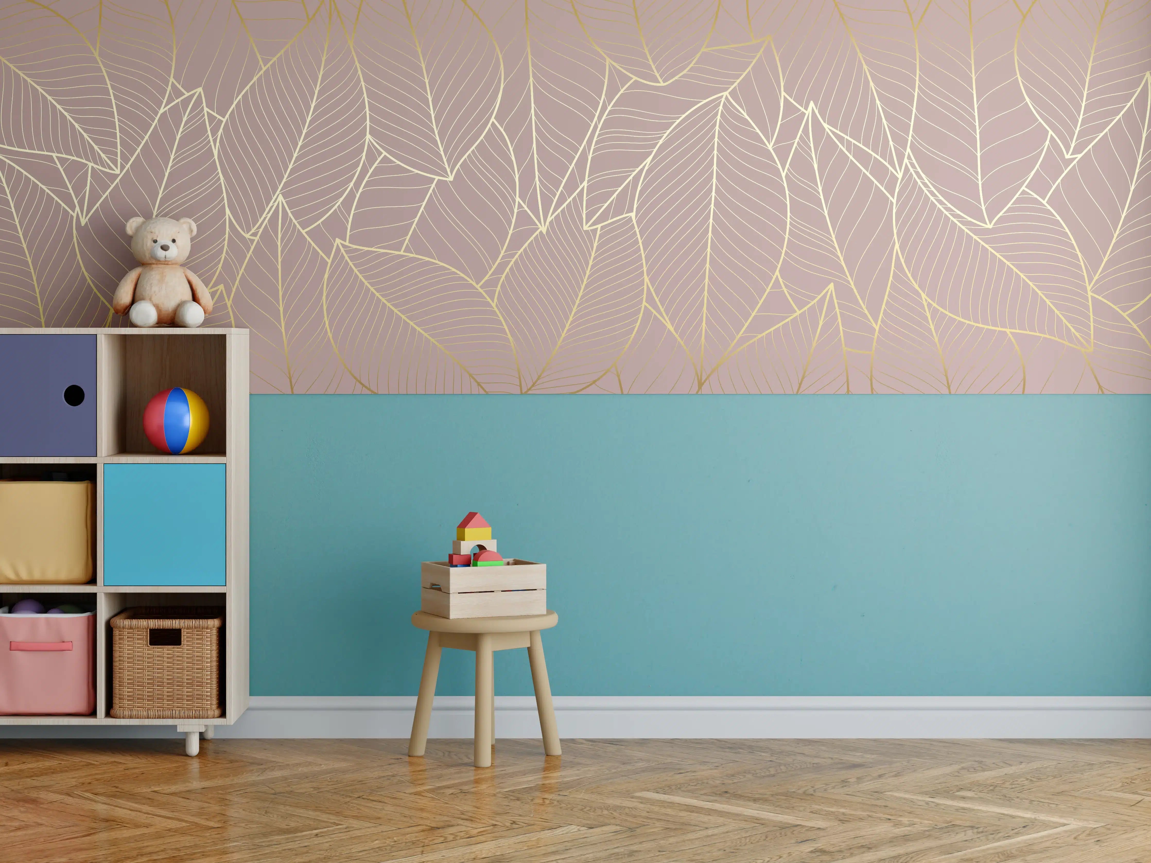 Kinderzimmer Wandgestaltung - Beige Blattgold Struktur