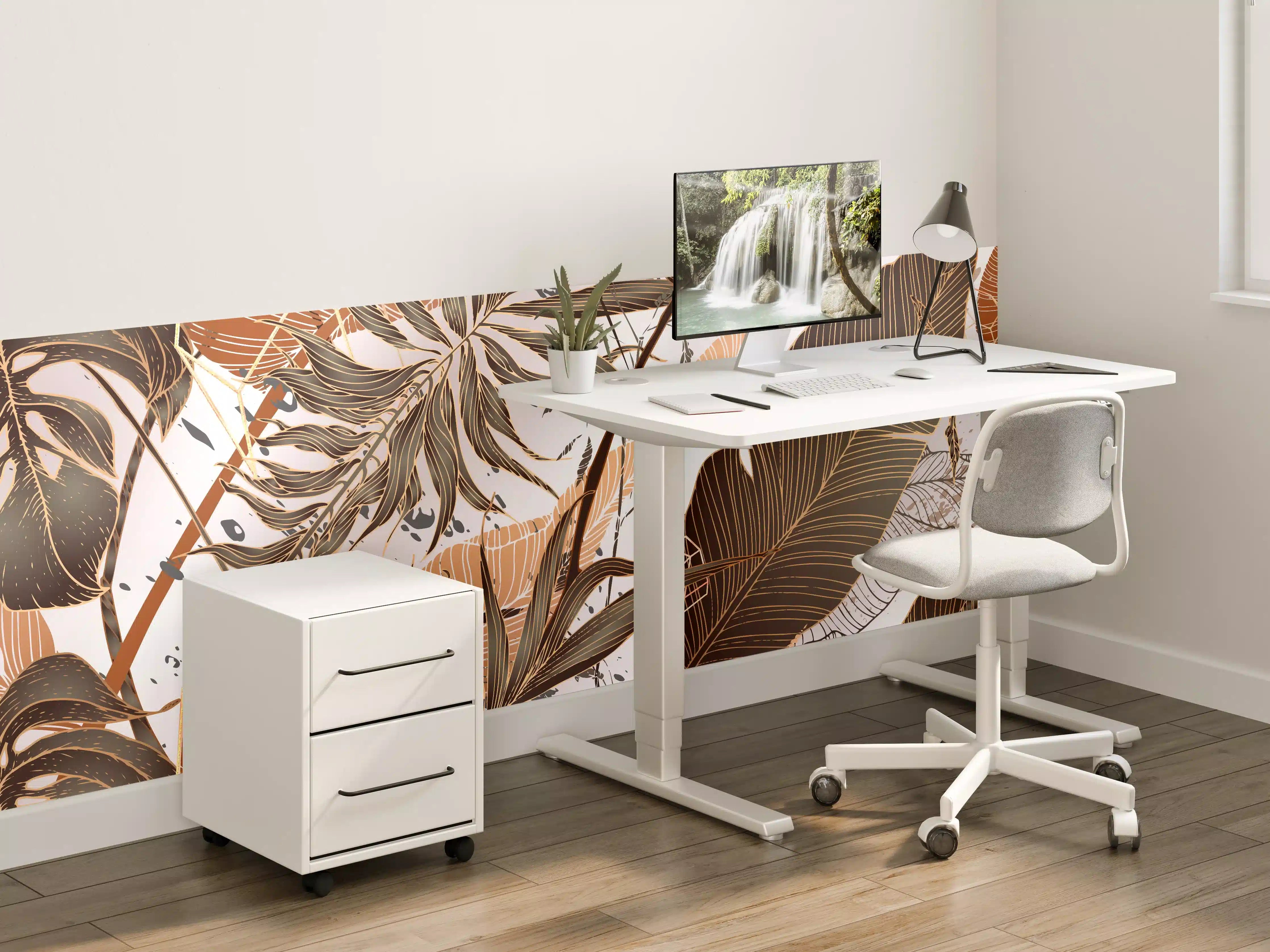 Kinderzimmer Wandgestaltung - Beige Blattmuster Tapete