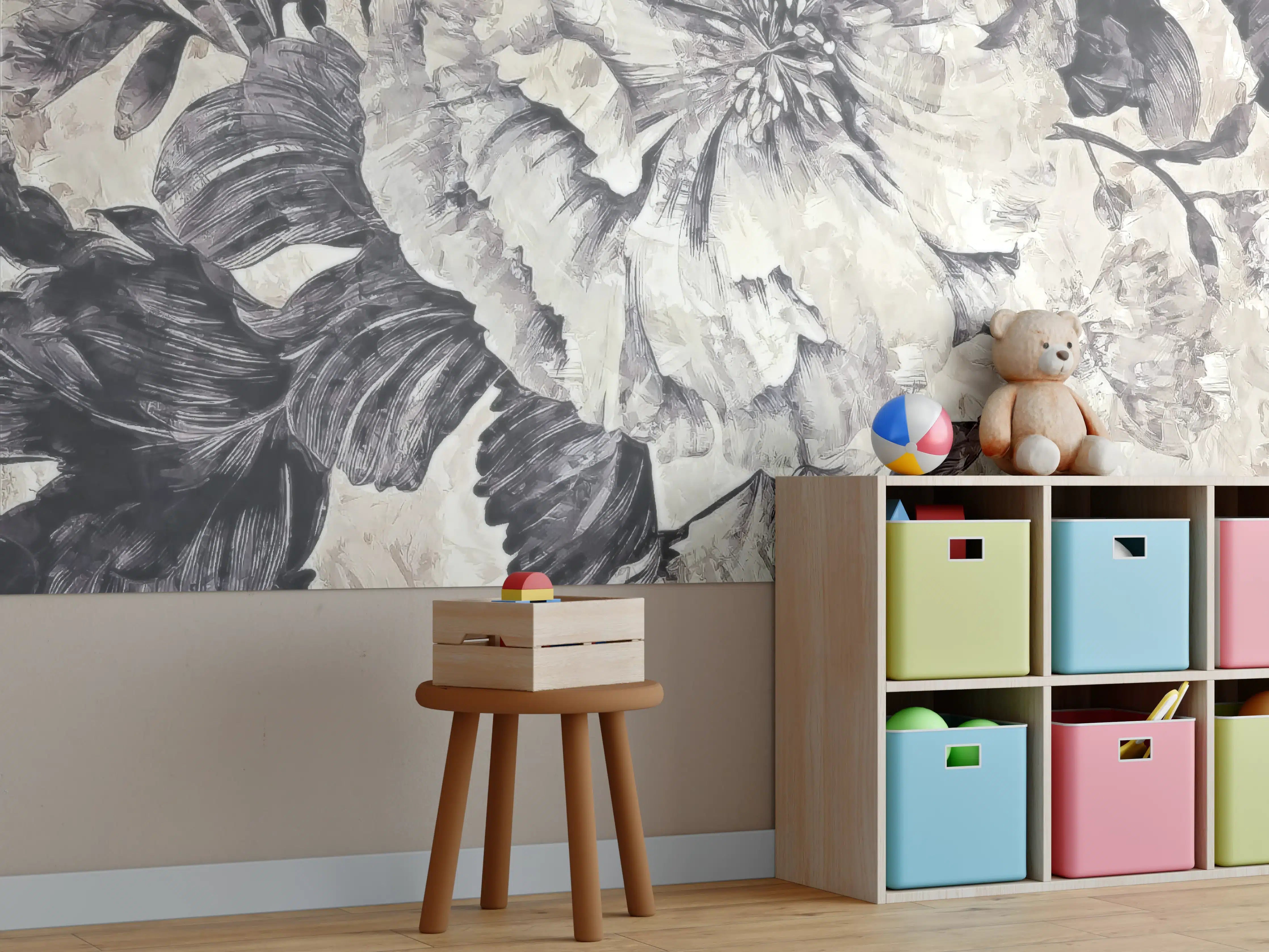 Kinderzimmer Wandgestaltung - Beige Blumenmuster Textur