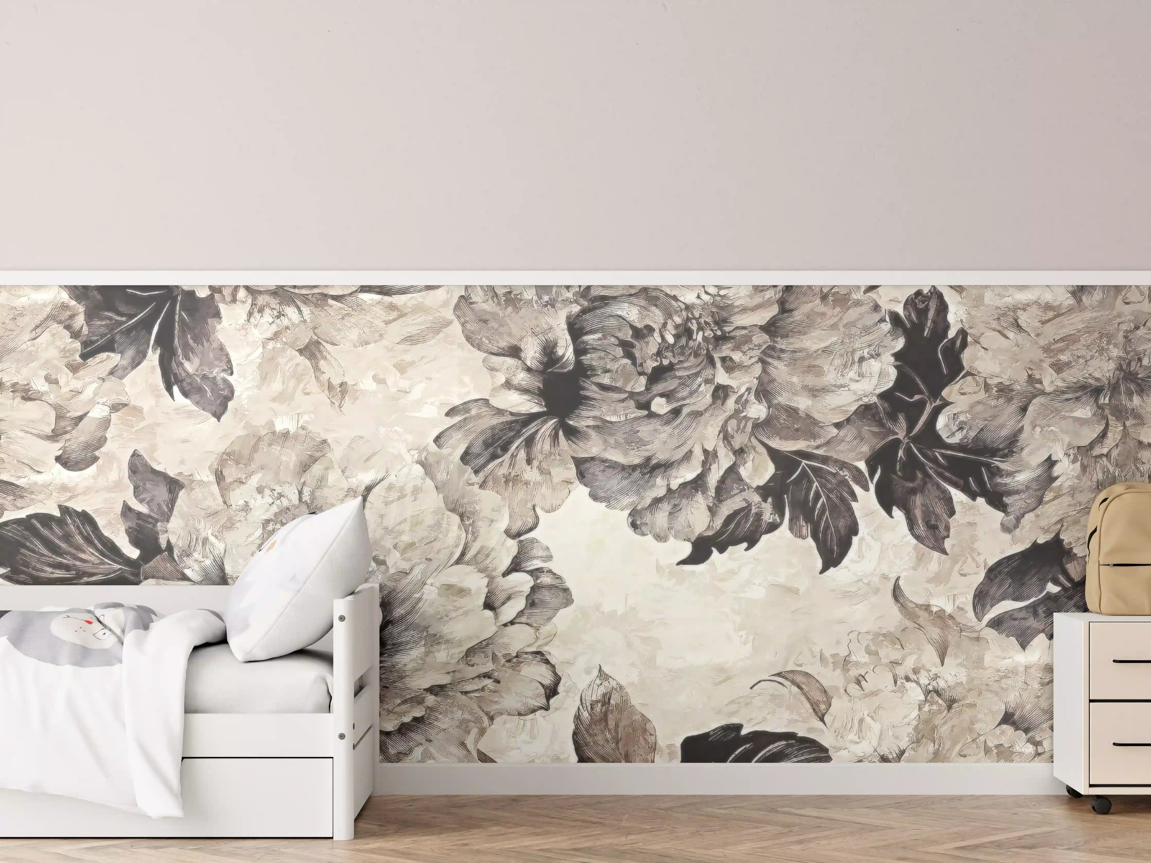 Kinderzimmer Wandgestaltung - Beige Blumenpanorama Kunstwerk
