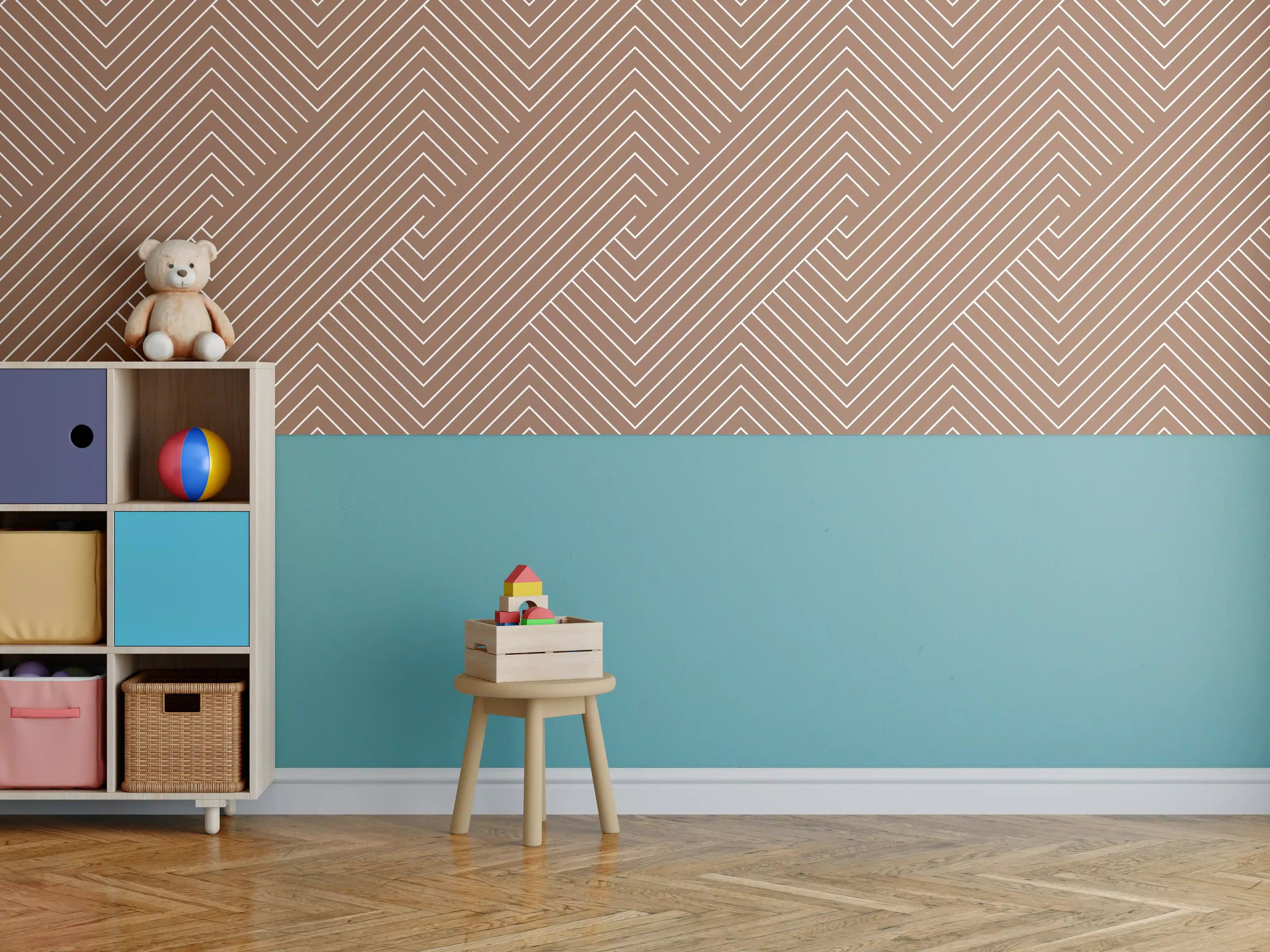 Kinderzimmer Wandgestaltung - Beige-Braune Geometrische Fliesen