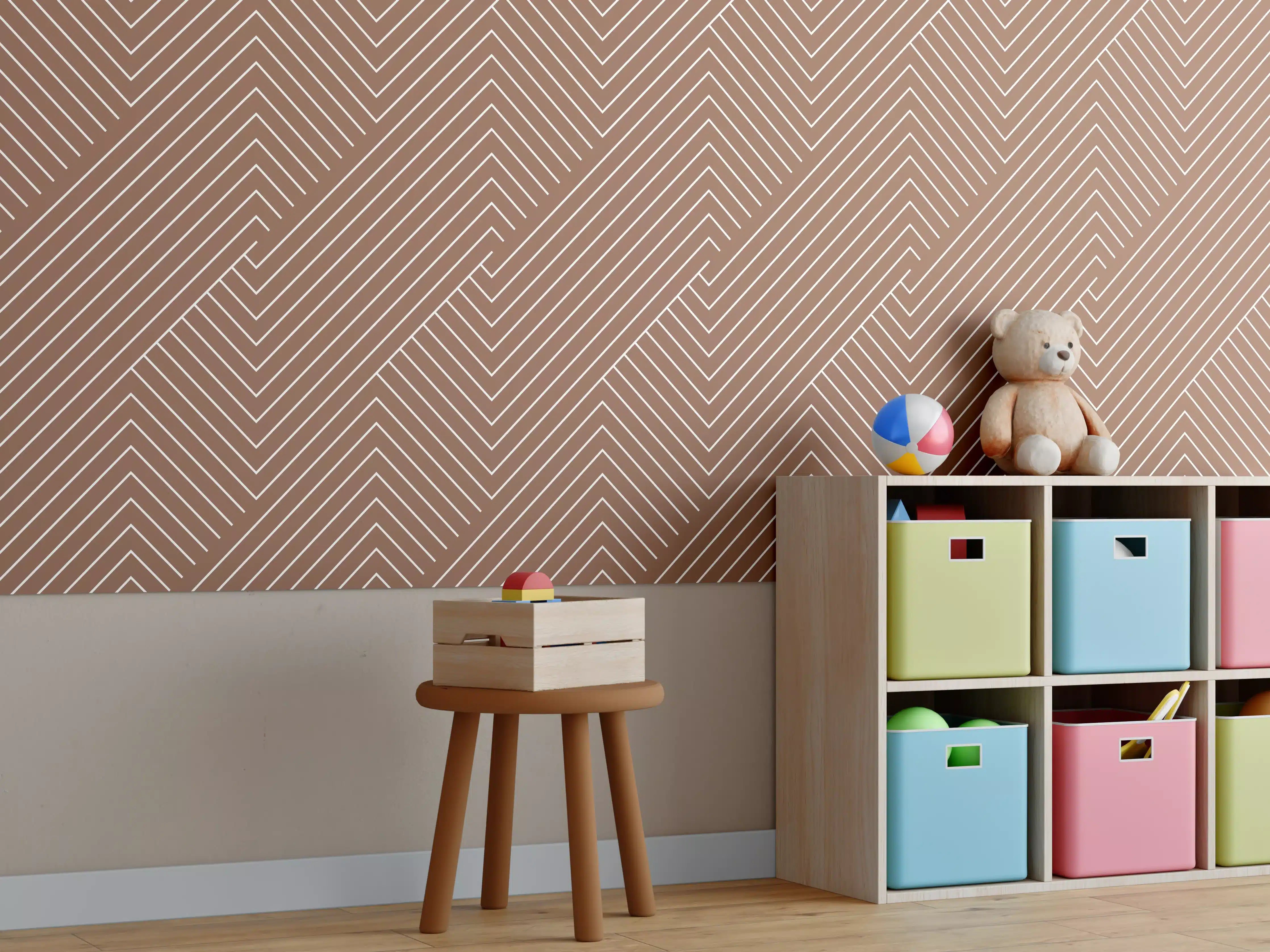 Kinderzimmer Wandgestaltung - Beige-Braune Geometrische Fliesen